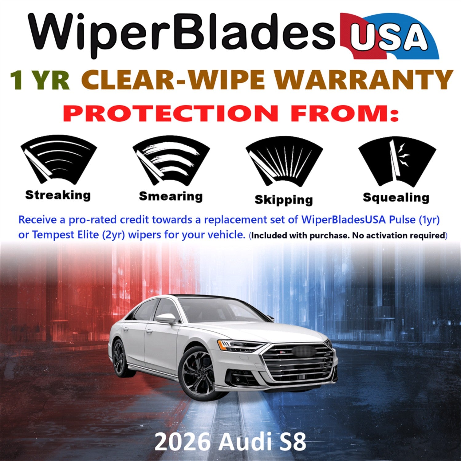 2026 Audi S8 Front Wiper blades Set Includes 1yr Wear Warranty & Free Delivery