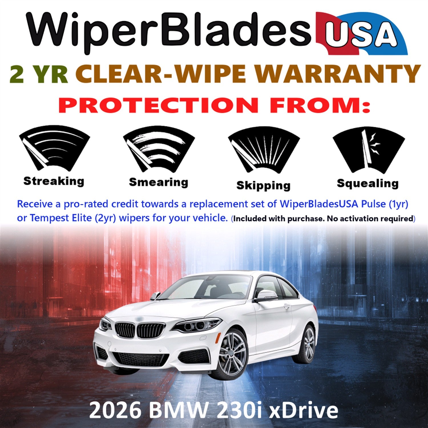 2026 BMW 230i xDrive Front Wiper blades Set  Includes 2yr Wear Warranty & Free Delivery