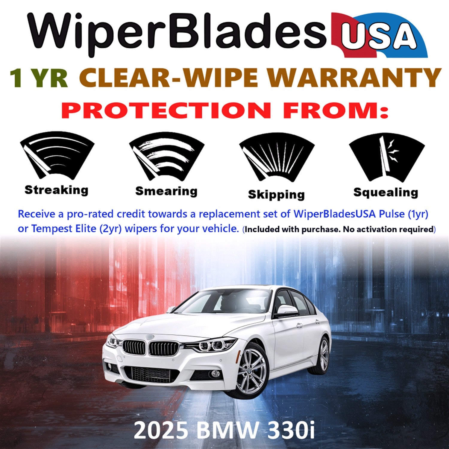 2025 BMW 330i Front Wiper blades Set Includes 1yr Wear Warranty & Free Delivery