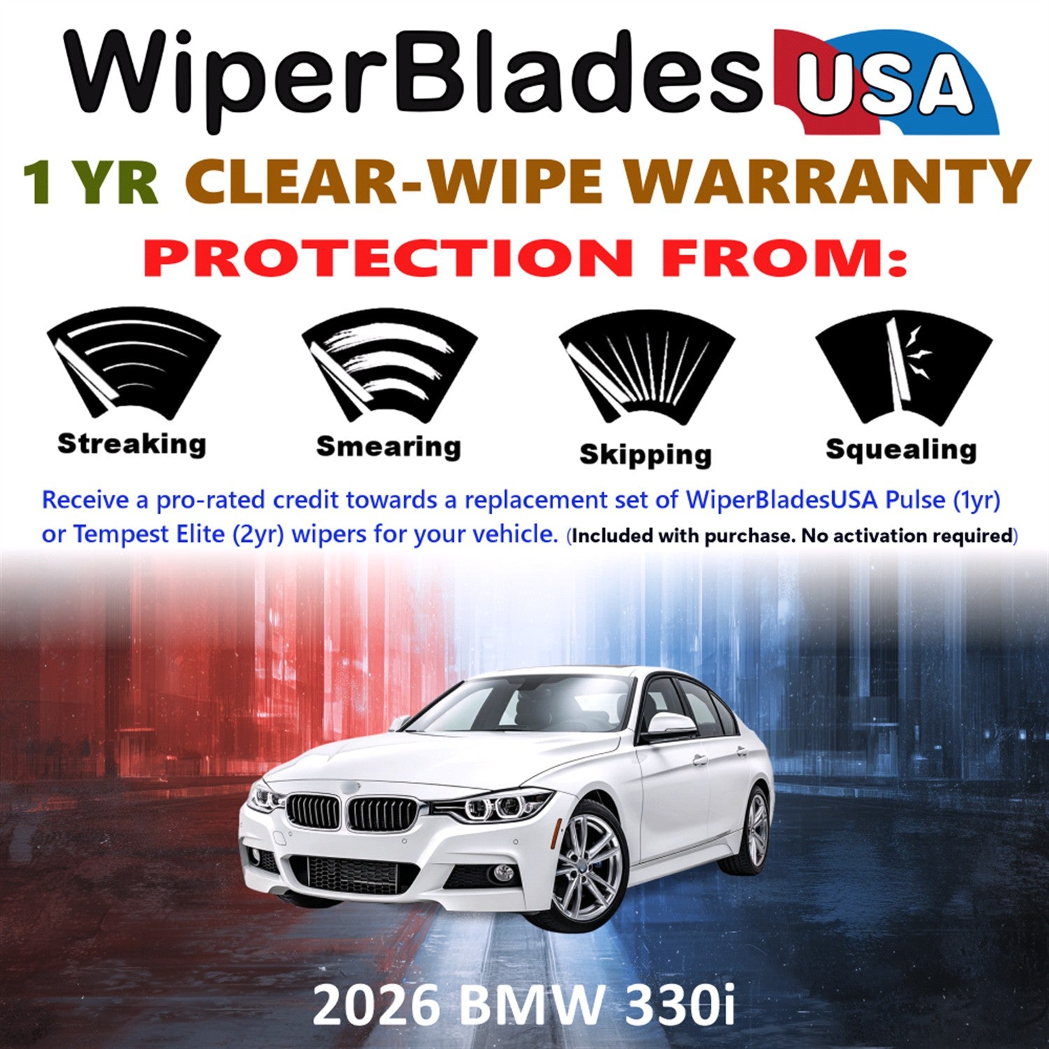 2026 BMW 330i Front Wiper blades Set Includes 1yr Wear Warranty & Free Delivery