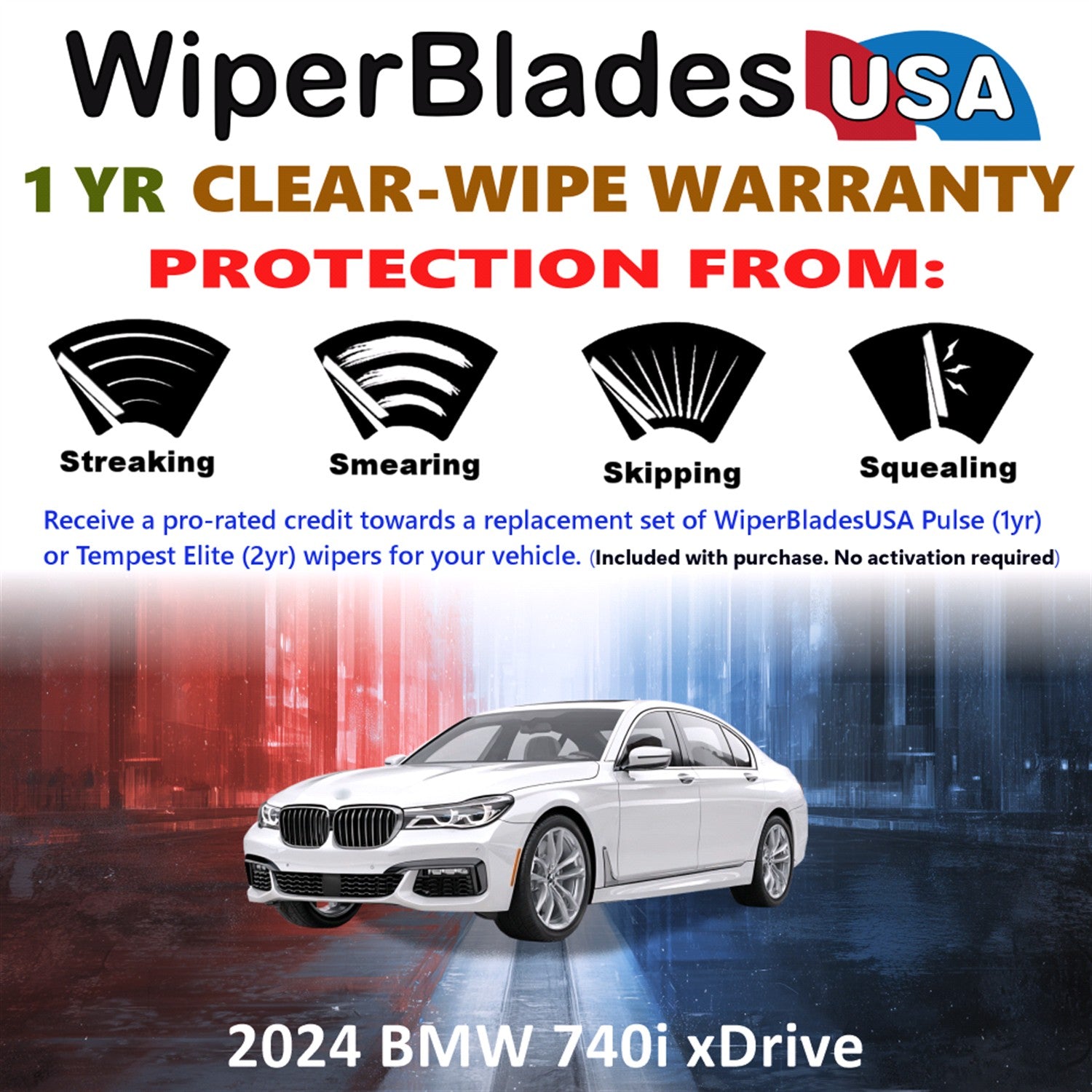 2024 BMW 740i xDrive Front Wiper blades Set Includes 1yr Wear Warranty & Free Delivery