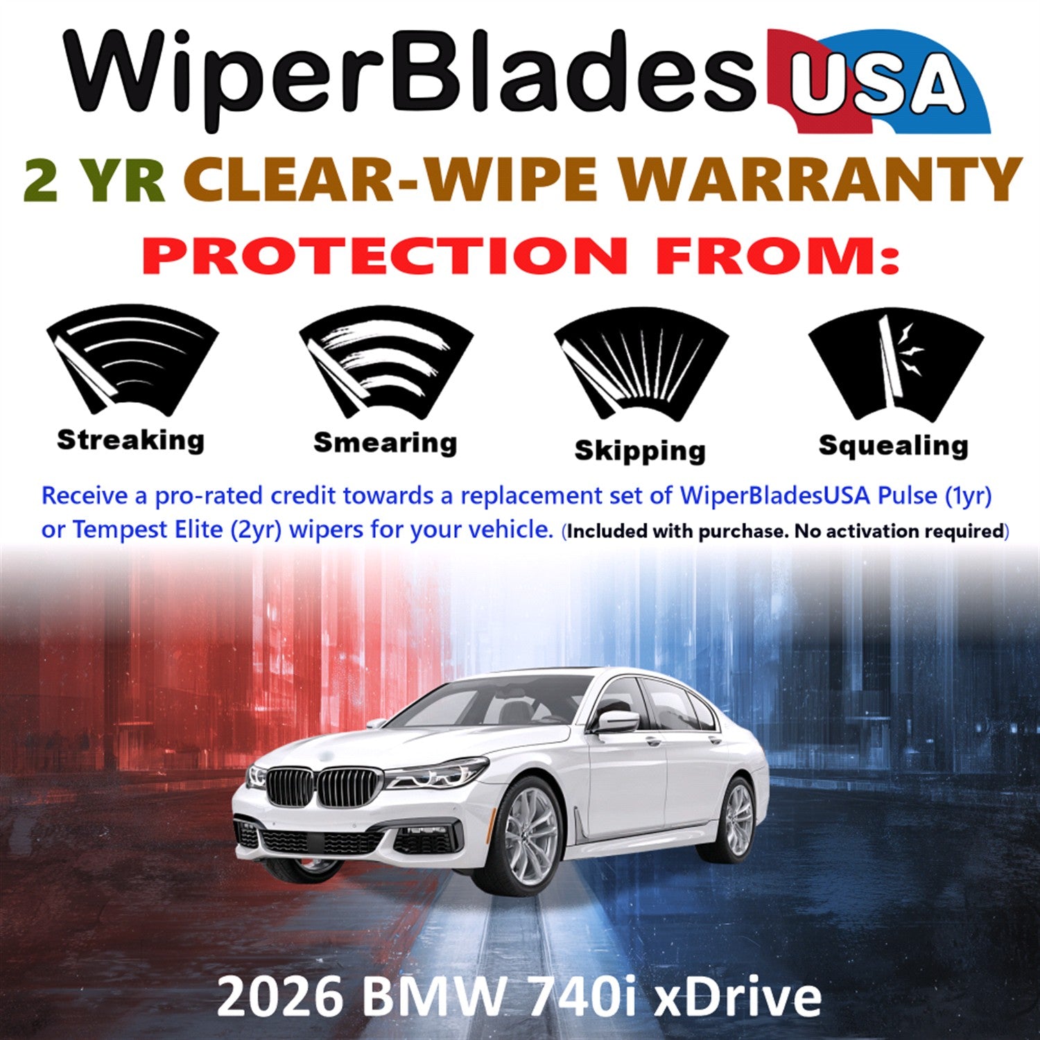 2026 BMW 740i xDrive Front Wiper blades Set  Includes 2yr Wear Warranty & Free Delivery