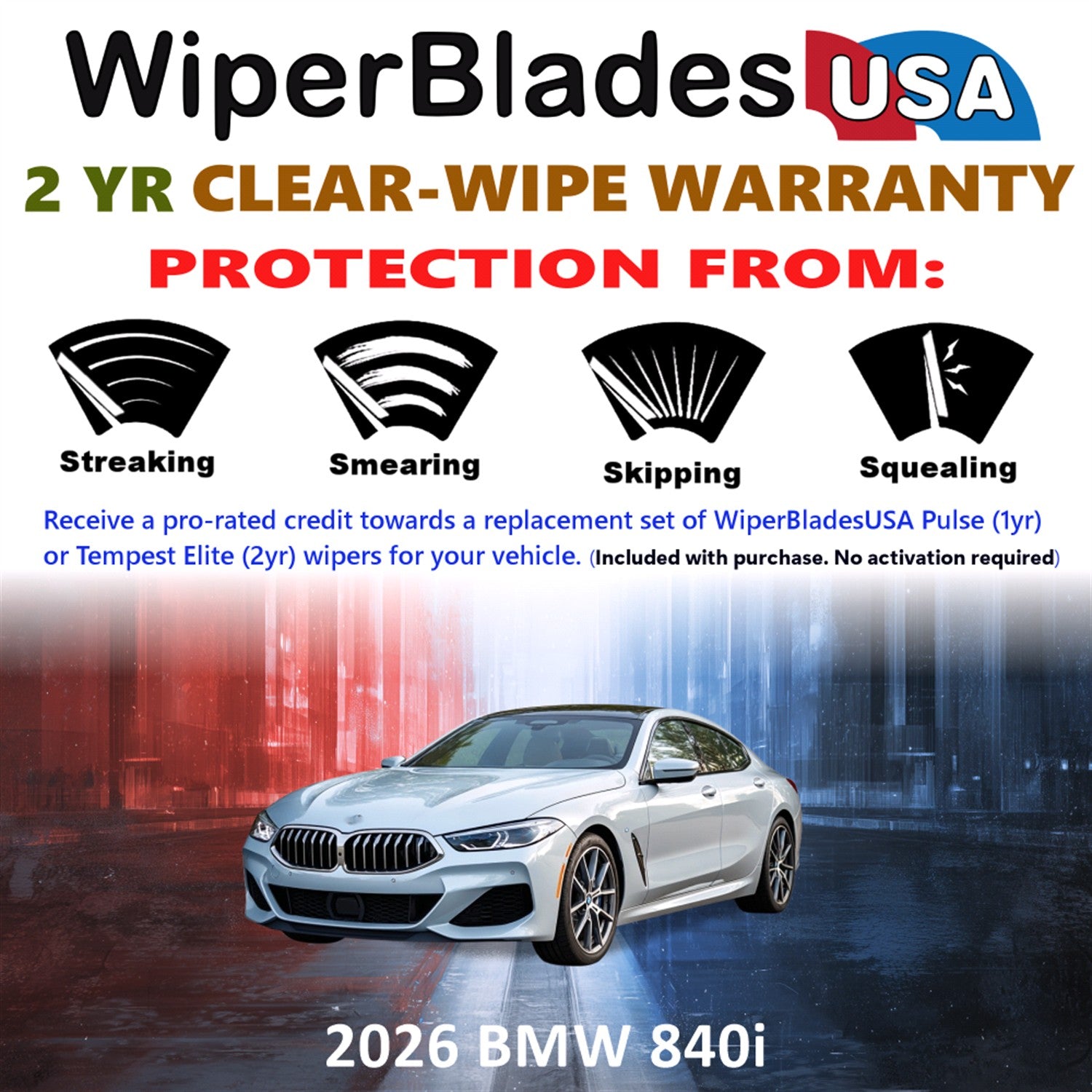 2026 BMW 840i Front Wiper blades Set  Includes 2yr Wear Warranty & Free Delivery