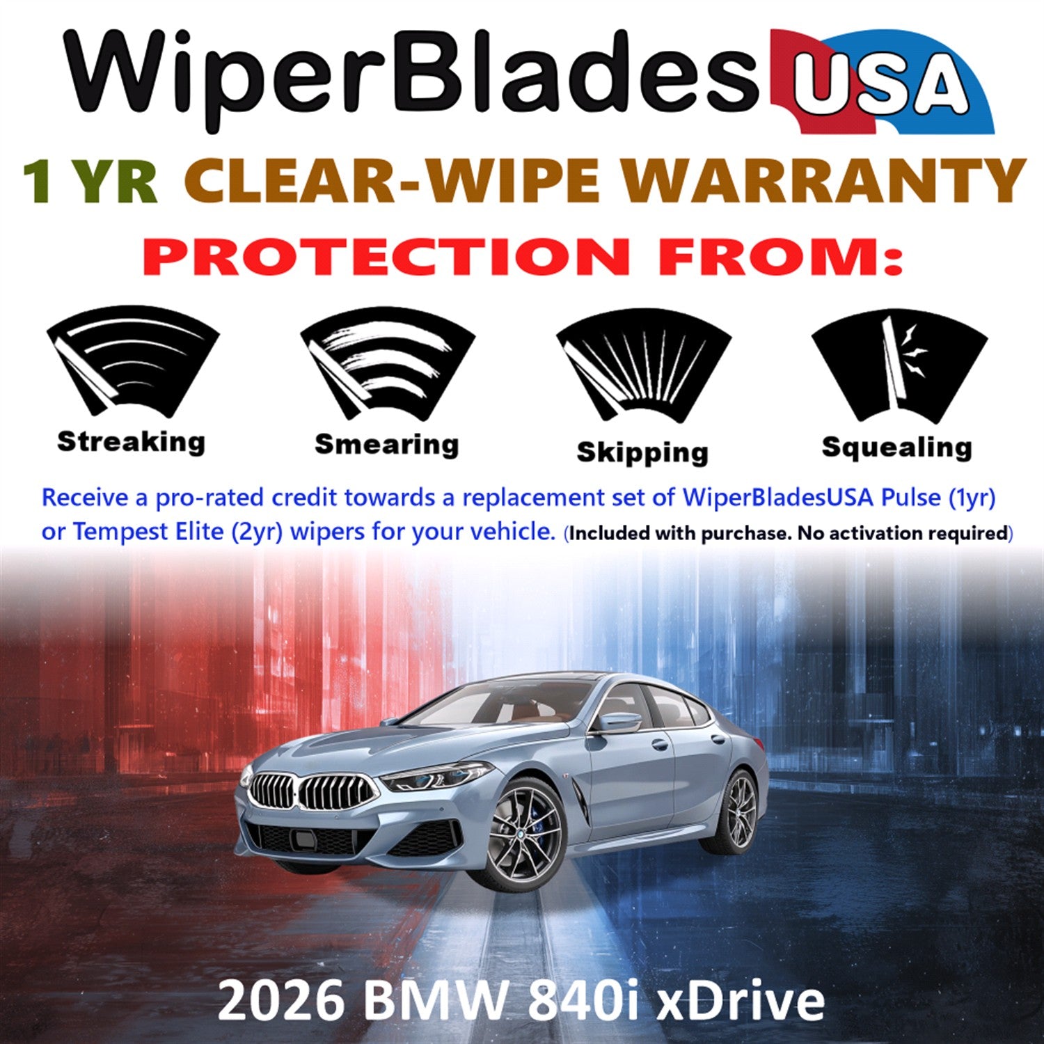 2026 BMW 840i xDrive Front Wiper blades Set Includes 1yr Wear Warranty & Free Delivery