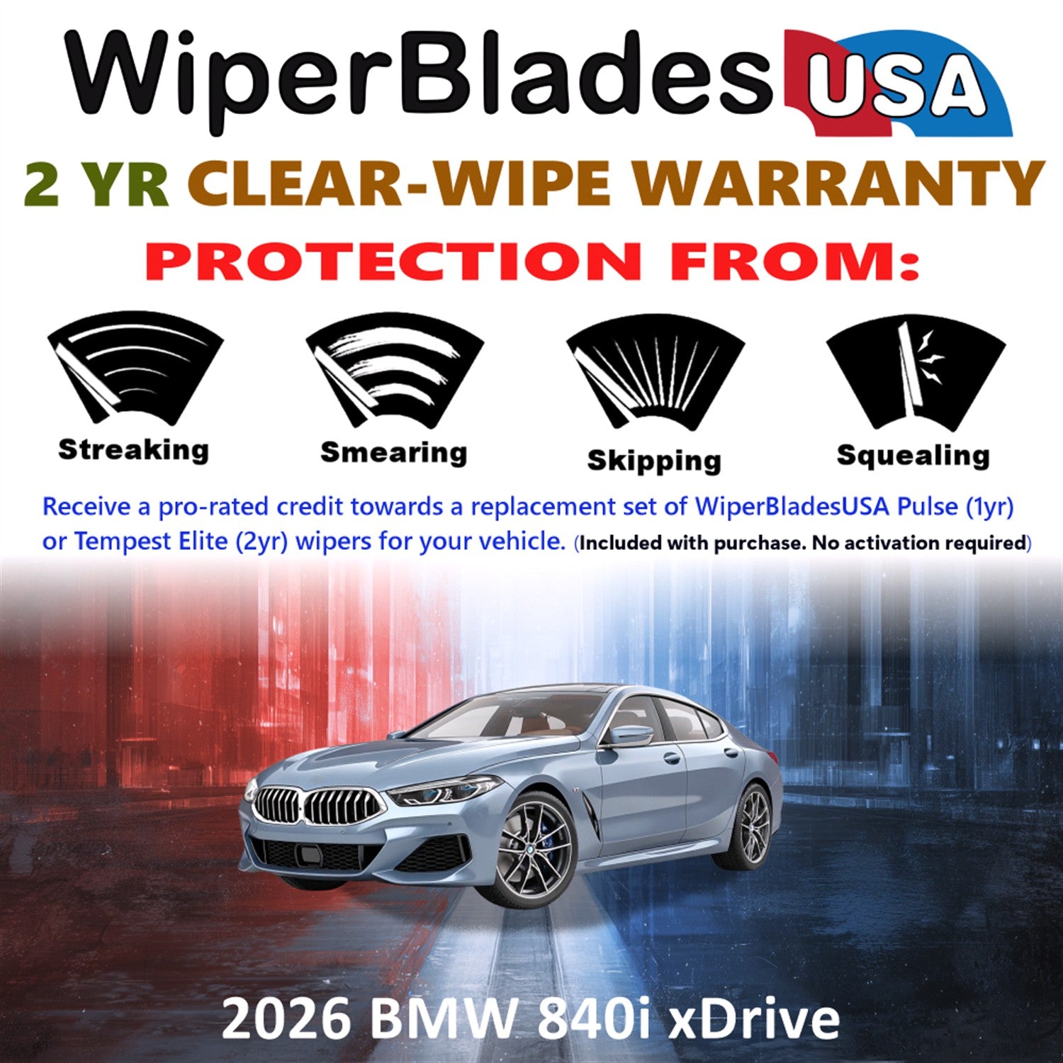 2026 BMW 840i xDrive Front Wiper blades Set  Includes 2yr Wear Warranty & Free Delivery
