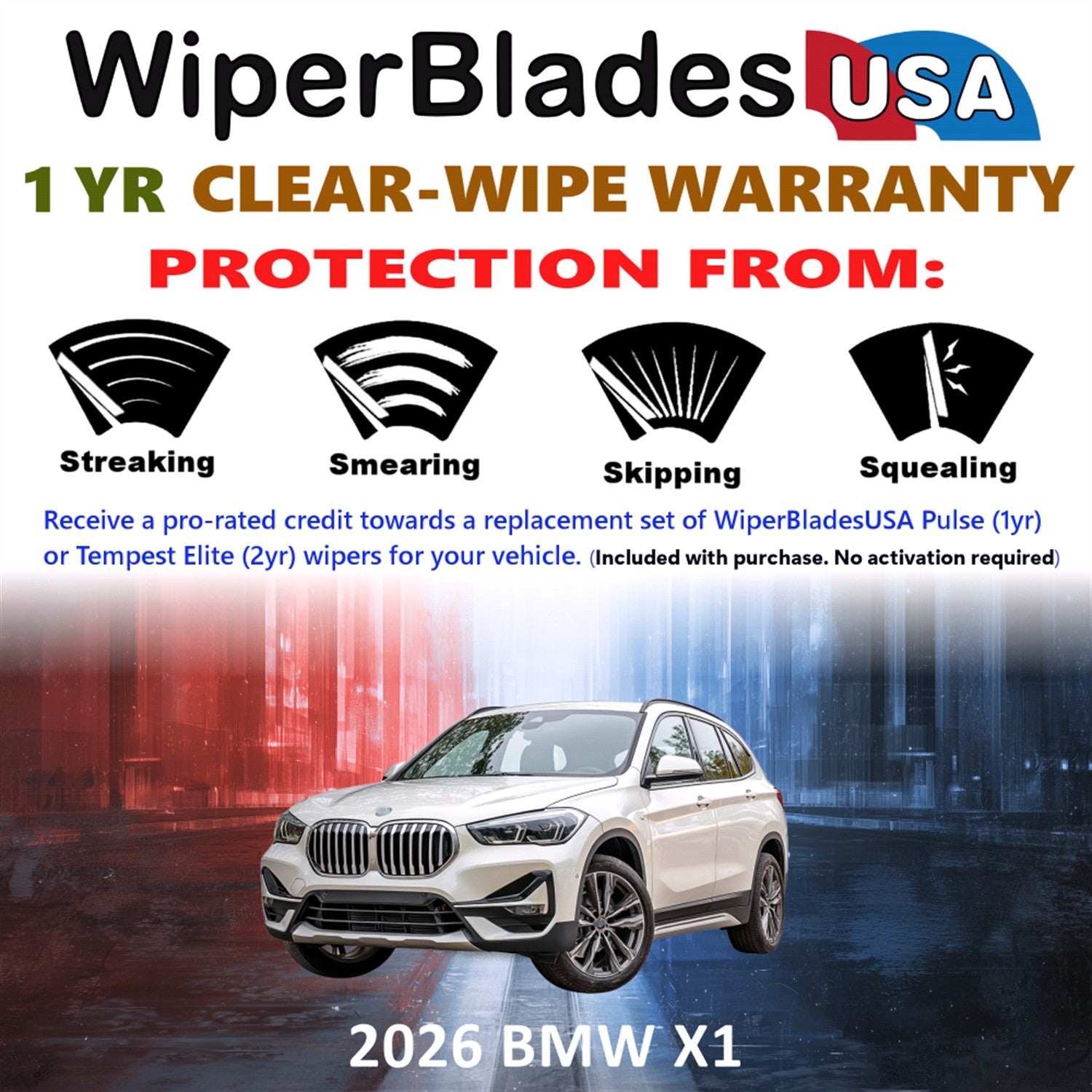 2026 BMW X1 Front w/Rear Wiper blades Set Includes 1yr Wear Warranty & Free Delivery