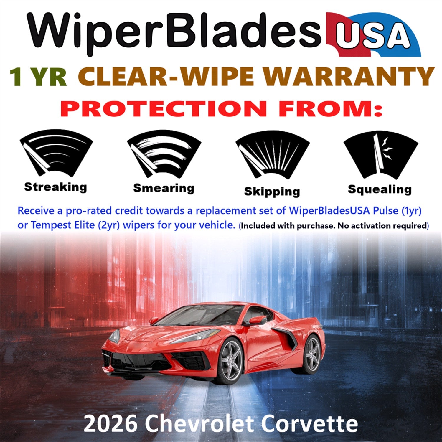 2026 Chevrolet Corvette Front Wiper blades Set Includes 1yr Wear Warranty & Free Delivery
