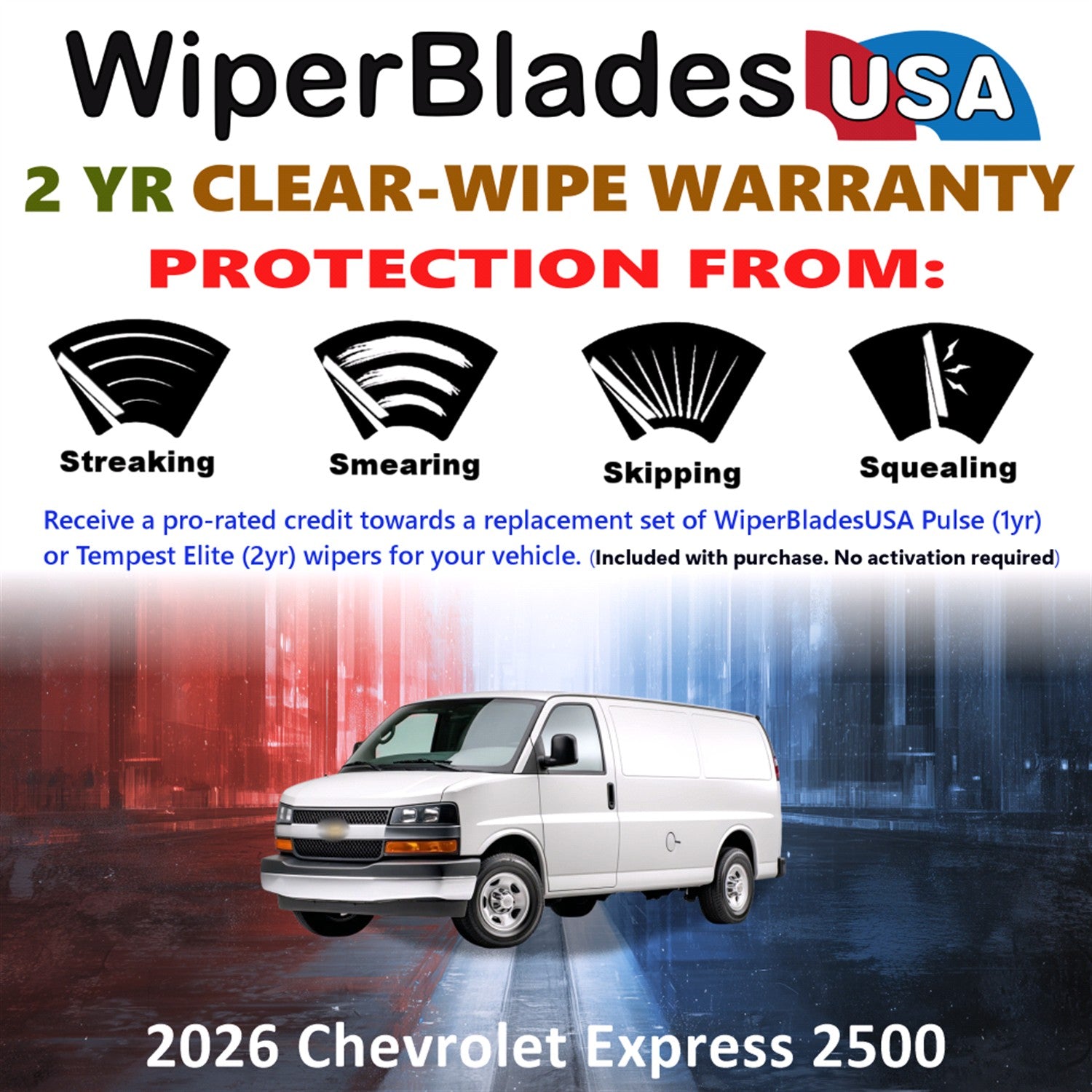 2026 Chevrolet Express 2500 Front Wiper blades Set  Includes 2yr Wear Warranty & Free Delivery
