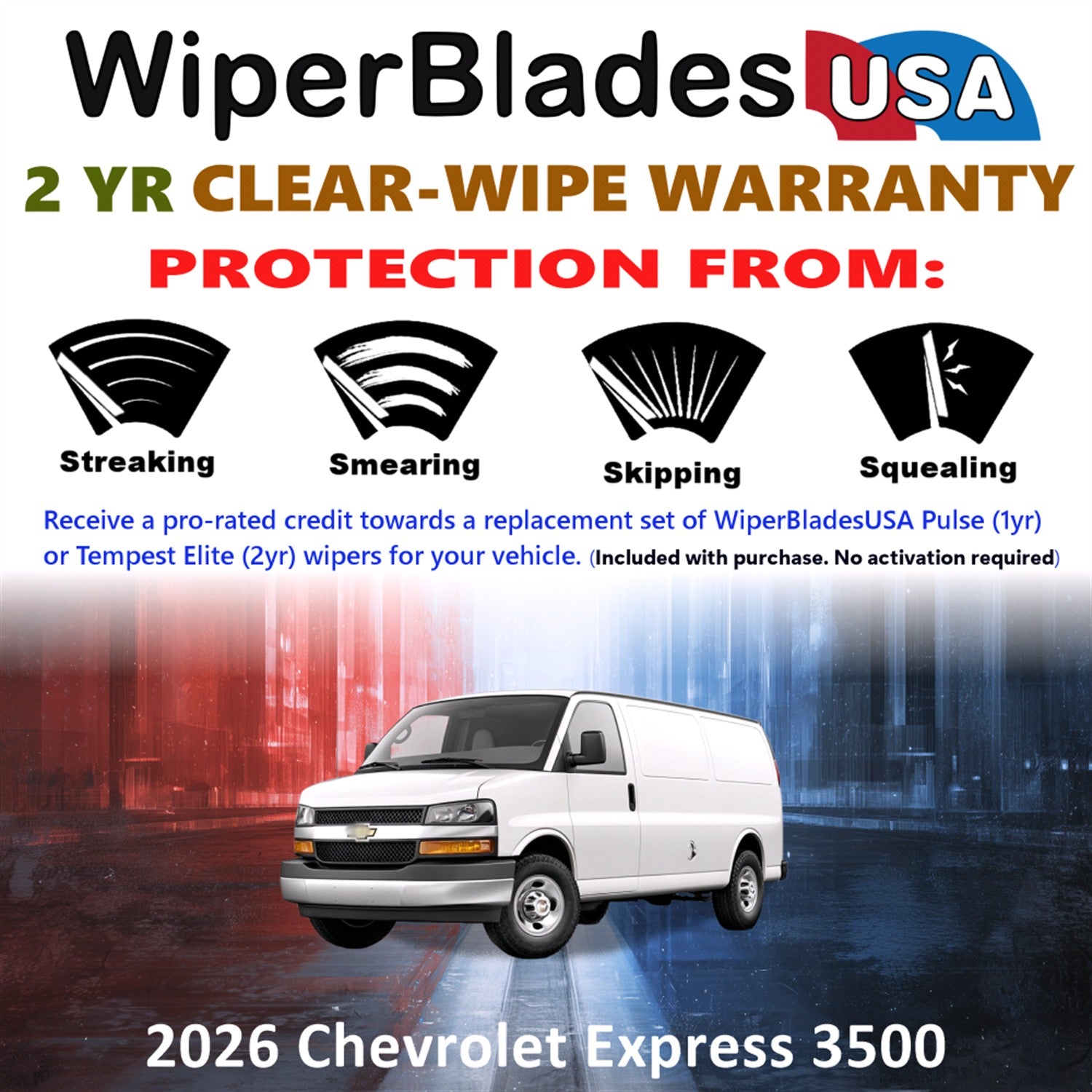 2026 Chevrolet Express 3500 Front Wiper blades Set  Includes 2yr Wear Warranty & Free Delivery