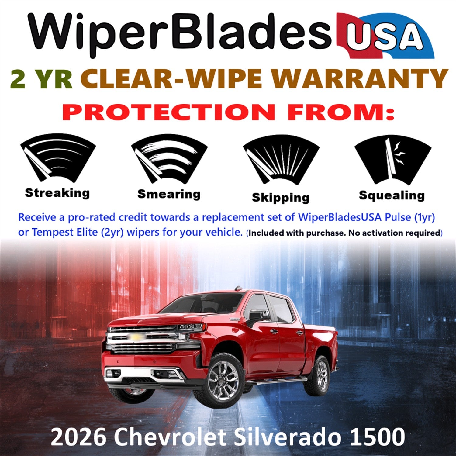 2026 Chevrolet Silverado 1500 Front Wiper blades Set  Includes 2yr Wear Warranty & Free Delivery