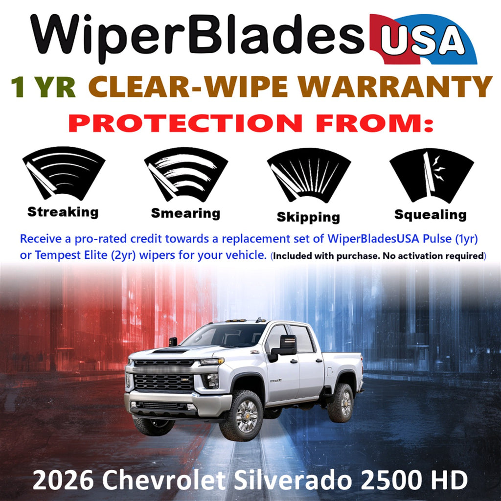 2026 Chevrolet Silverado 2500 HD Front Wiper blades Set Includes 1yr Wear Warranty & Free Delivery