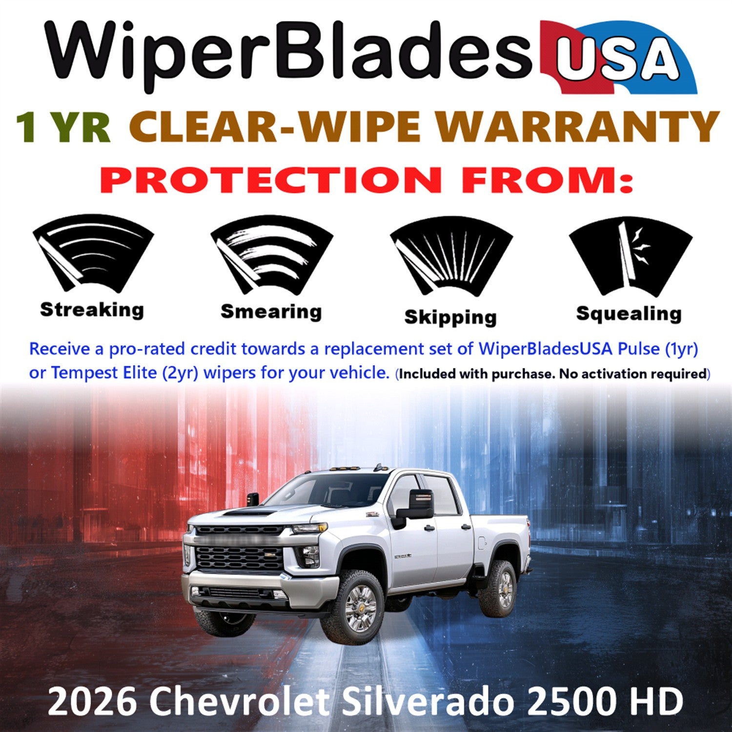 2026 Chevrolet Silverado 2500 HD Front Wiper blades Set Includes 1yr Wear Warranty & Free Delivery