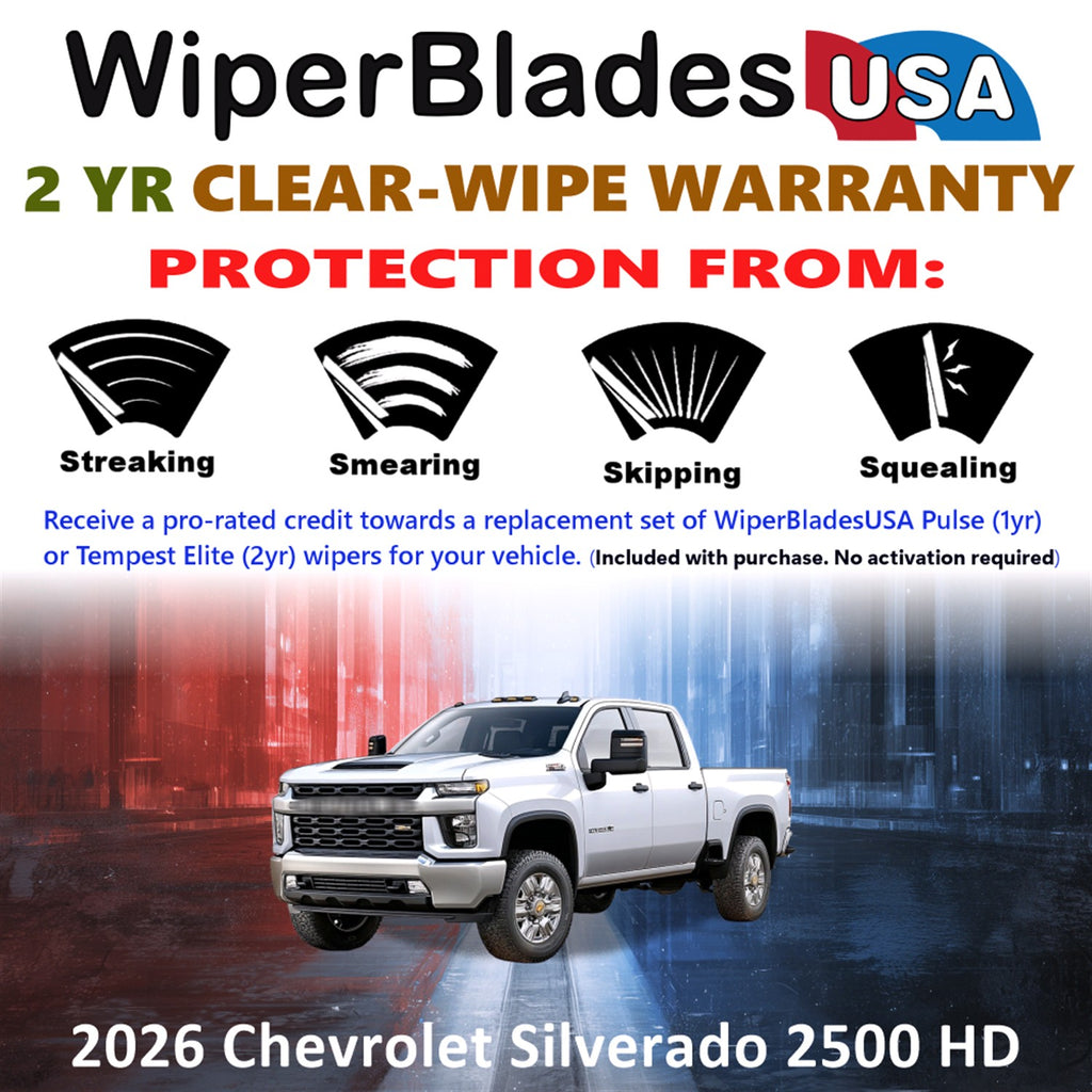 2026 Chevrolet Silverado 2500 HD Front Wiper blades Set  Includes 2yr Wear Warranty & Free Delivery