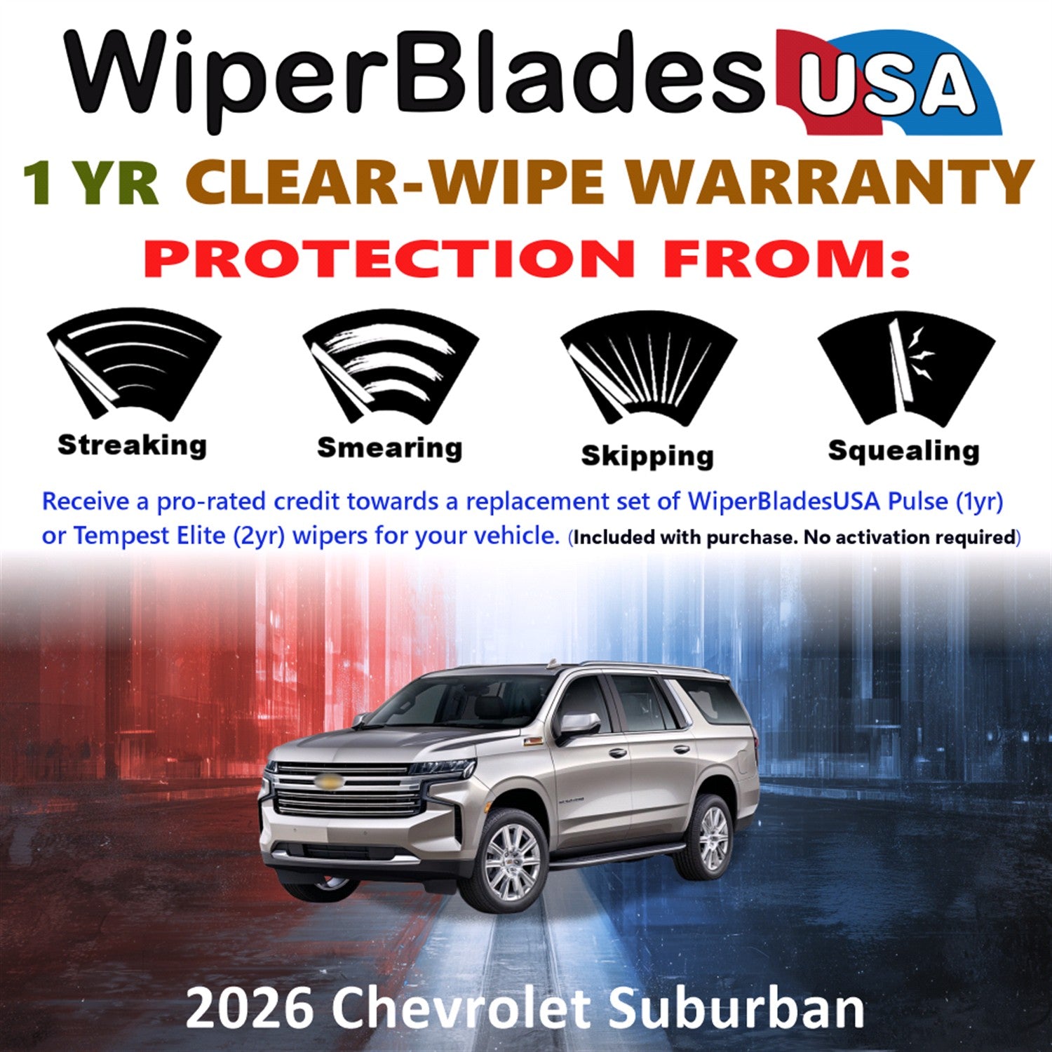 2026 Chevrolet Suburban Front w/Rear Wiper blades Set Includes 1yr Wear Warranty & Free Delivery