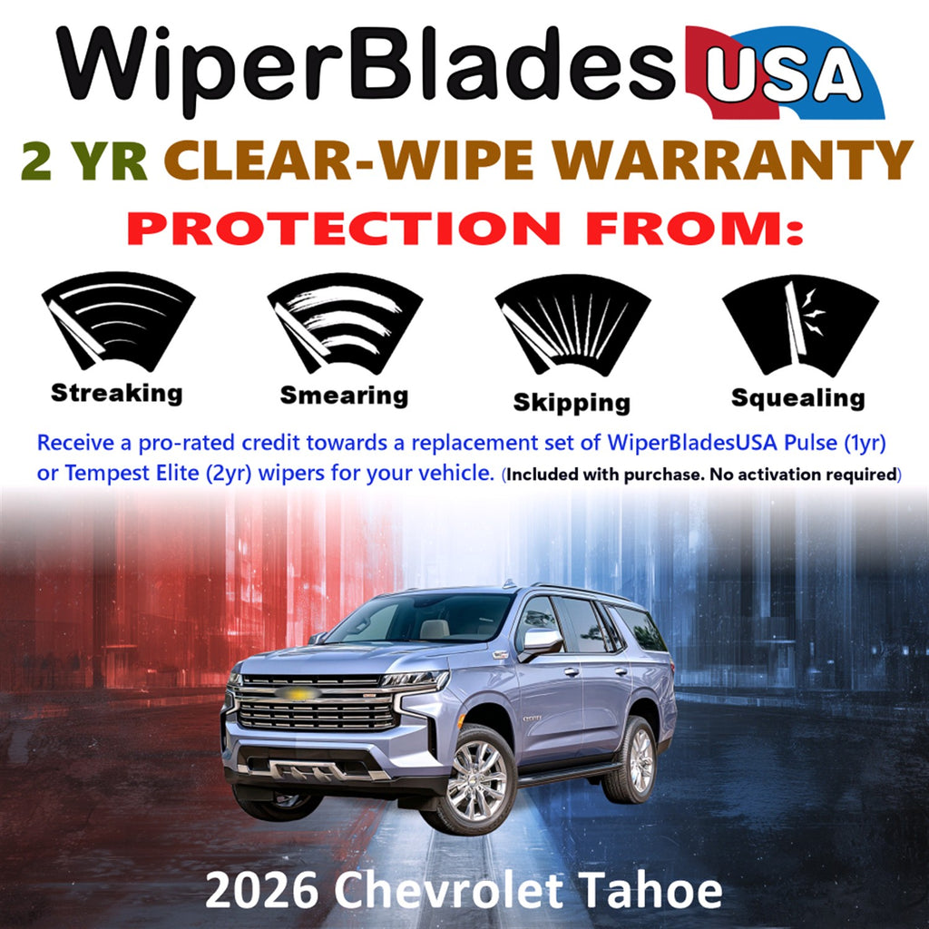 2026 Chevrolet Tahoe Front w/Rear Wiper blades Set  Includes 2yr Wear Warranty & Free Delivery