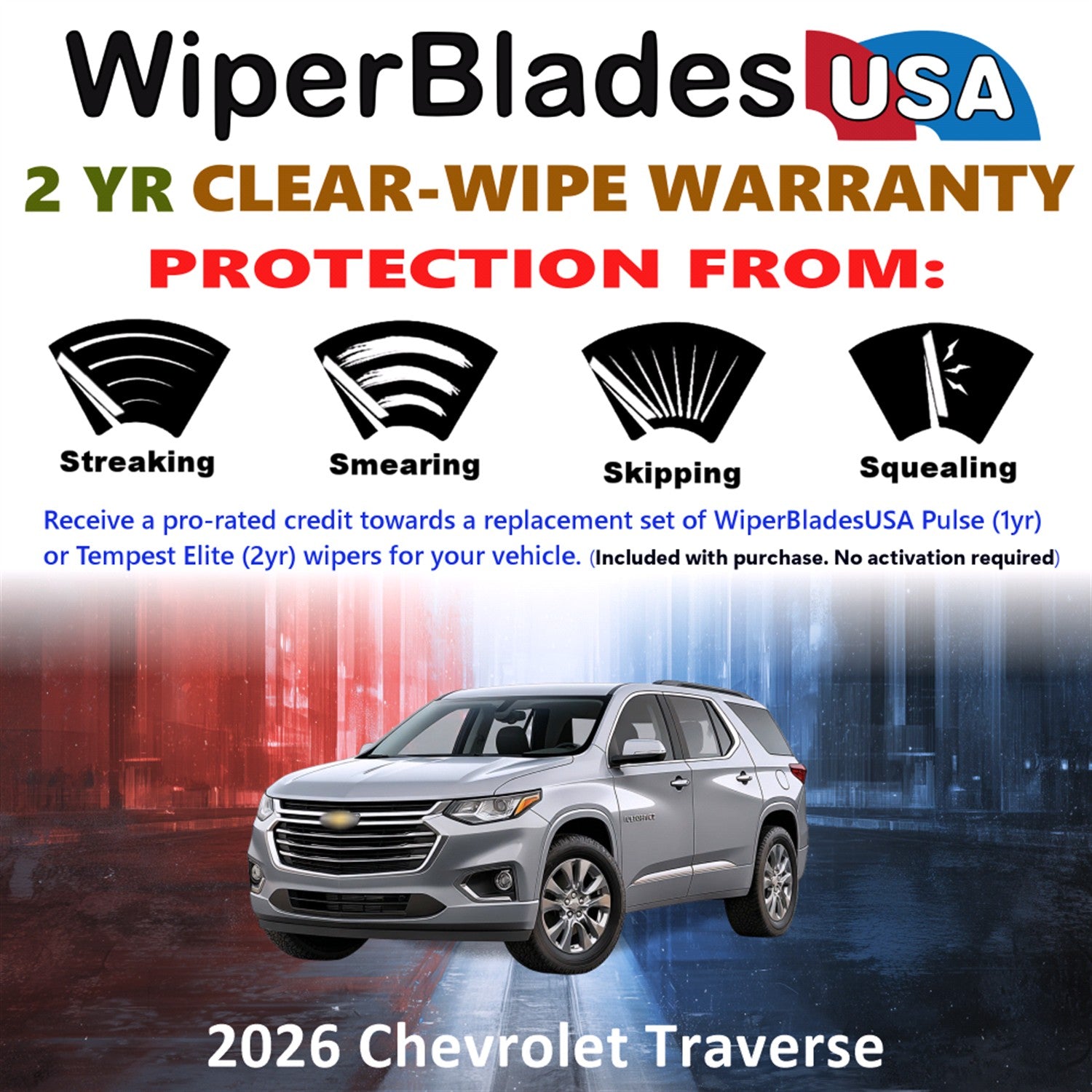 2026 Chevrolet Traverse Front Wiper blades Set  Includes 2yr Wear Warranty & Free Delivery