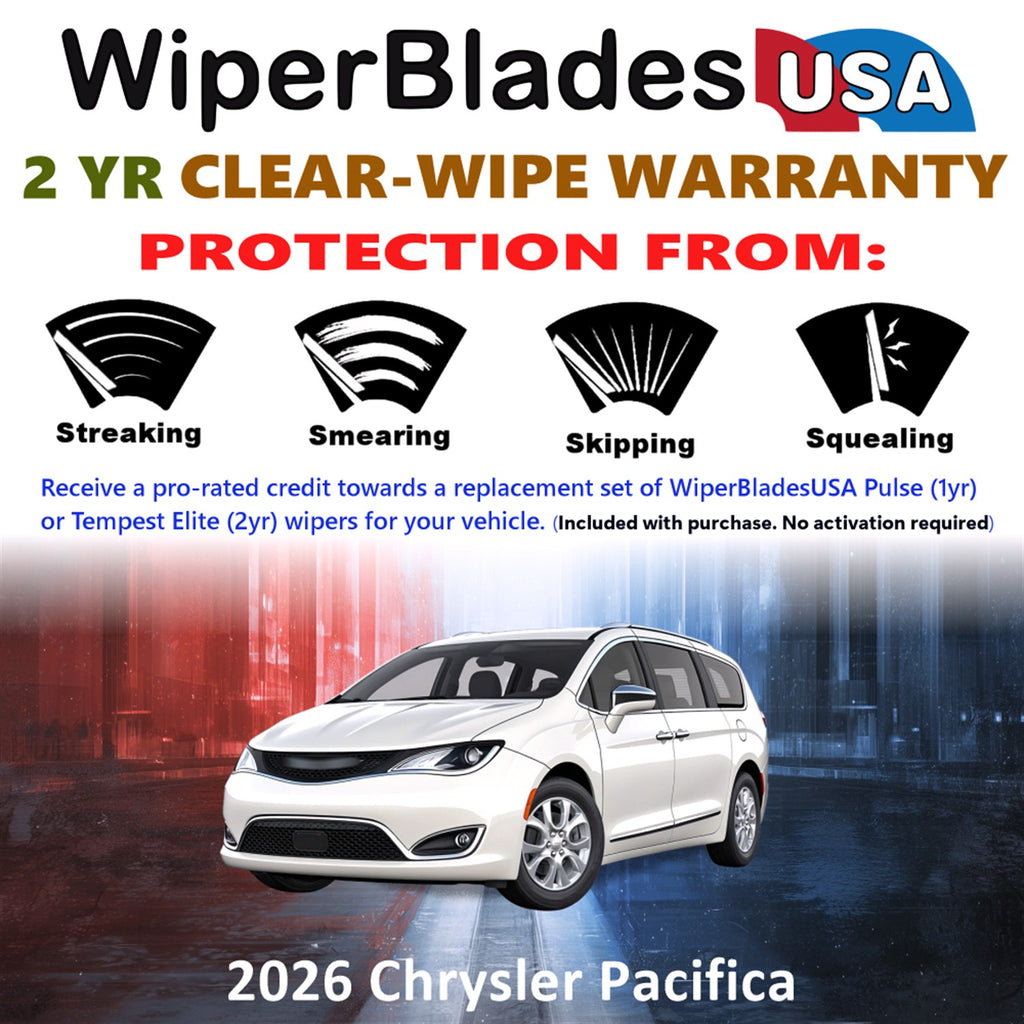2026 Chrysler Pacifica Front Wiper blades Set  Includes 2yr Wear Warranty & Free Delivery