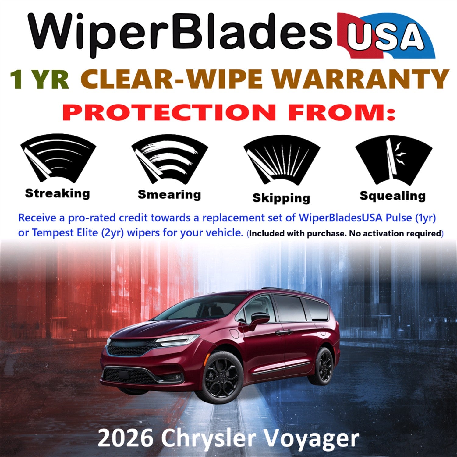 2026 Chrysler Voyager Front Wiper blades Set Includes 1yr Wear Warranty & Free Delivery