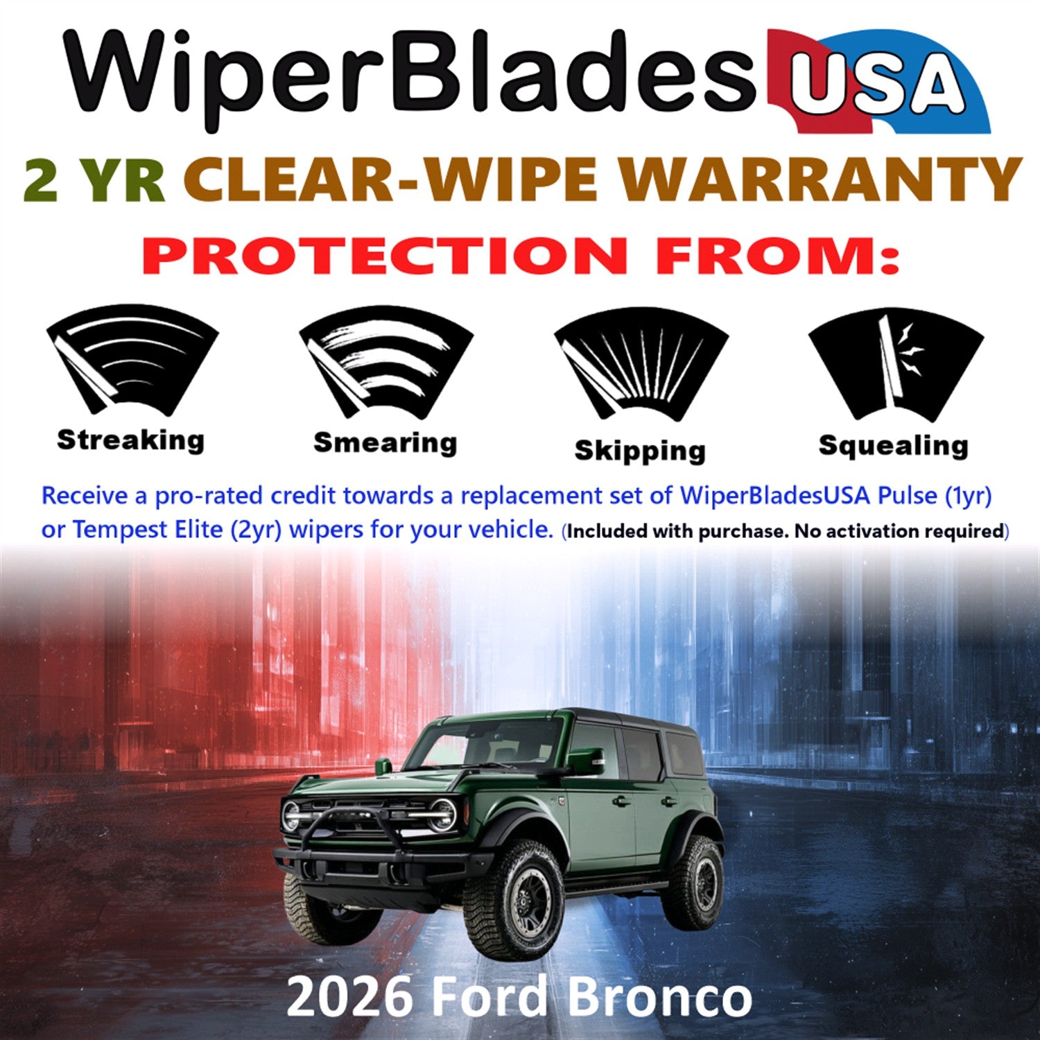 2026 Ford Bronco Front Wiper blades Set  Includes 2yr Wear Warranty & Free Delivery