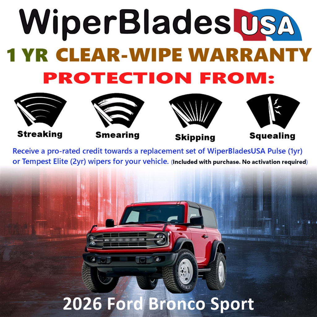 2026 Ford Bronco Sport Front Wiper blades Set Includes 1yr Wear Warranty & Free Delivery