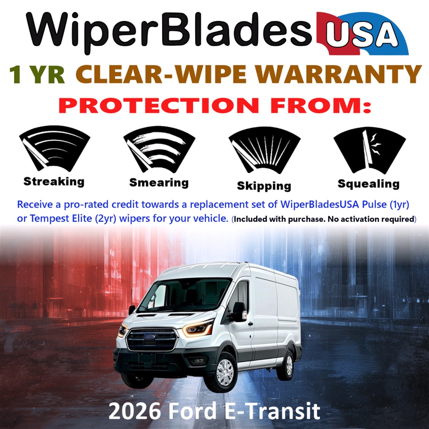 2026 Ford E-Transit Front Wiper blades Set Includes 1yr Wear Warranty & Free Delivery