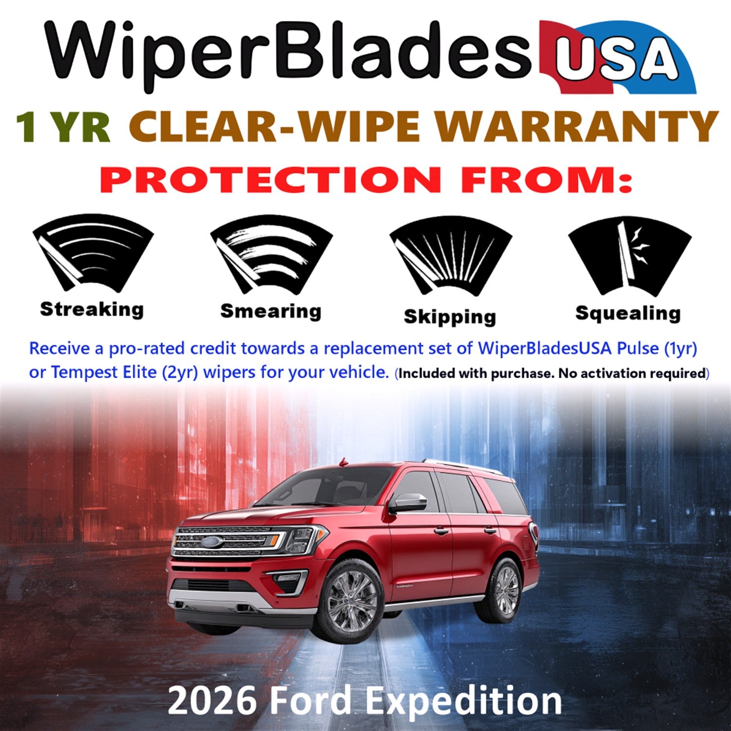 2026 Ford Expedition Front w/Rear Wiper blades Set Includes 1yr Wear Warranty & Free Delivery