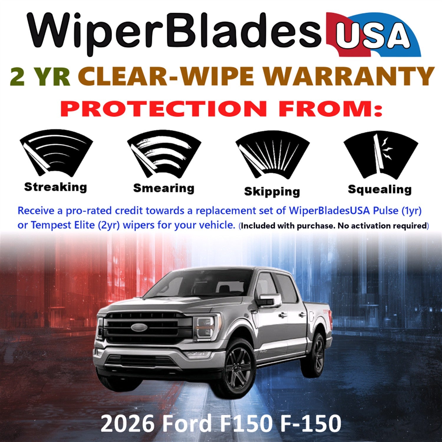 2026 Ford F150 F-150  Front Wiper blades Set  Includes 2yr Wear Warranty & Free Delivery