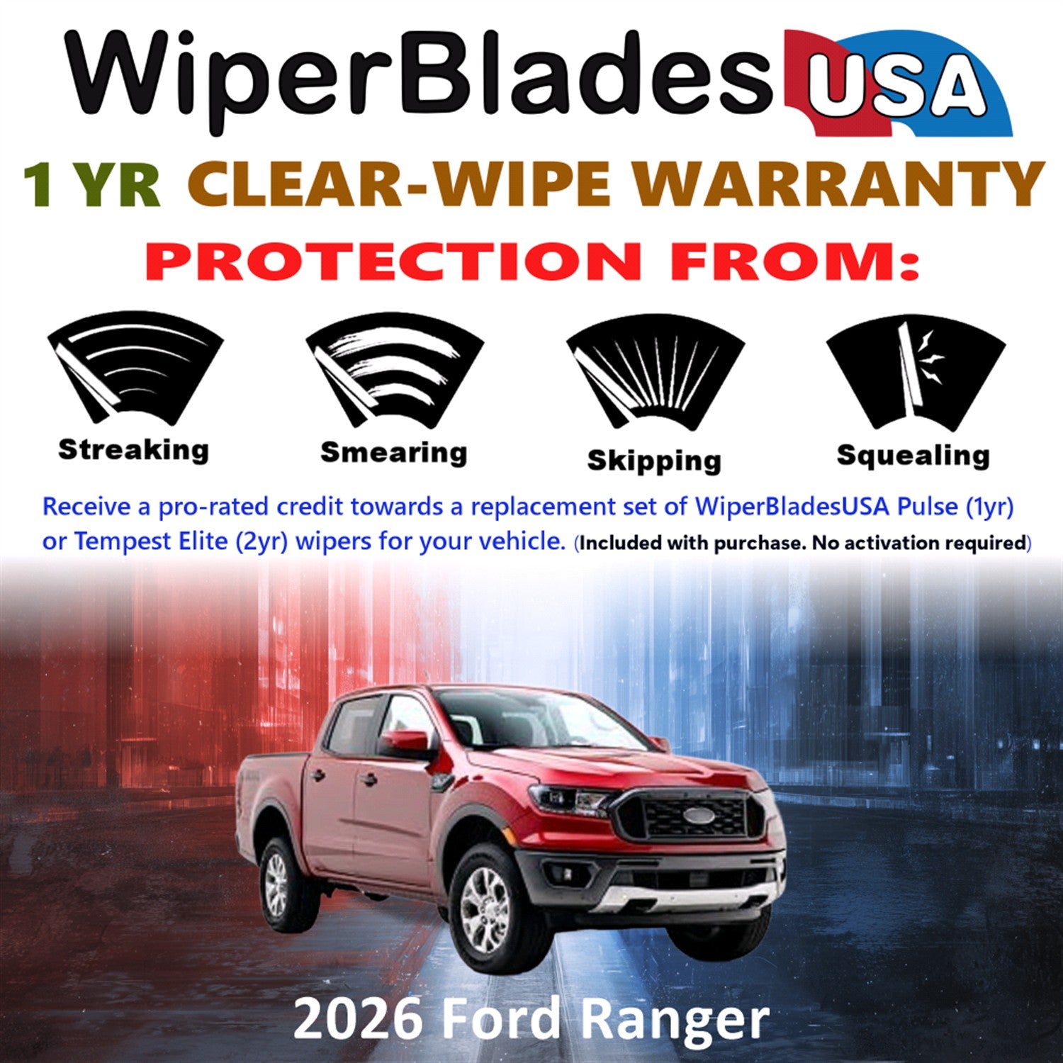 2026 Ford Ranger Front Wiper blades Set Includes 1yr Wear Warranty & Free Delivery