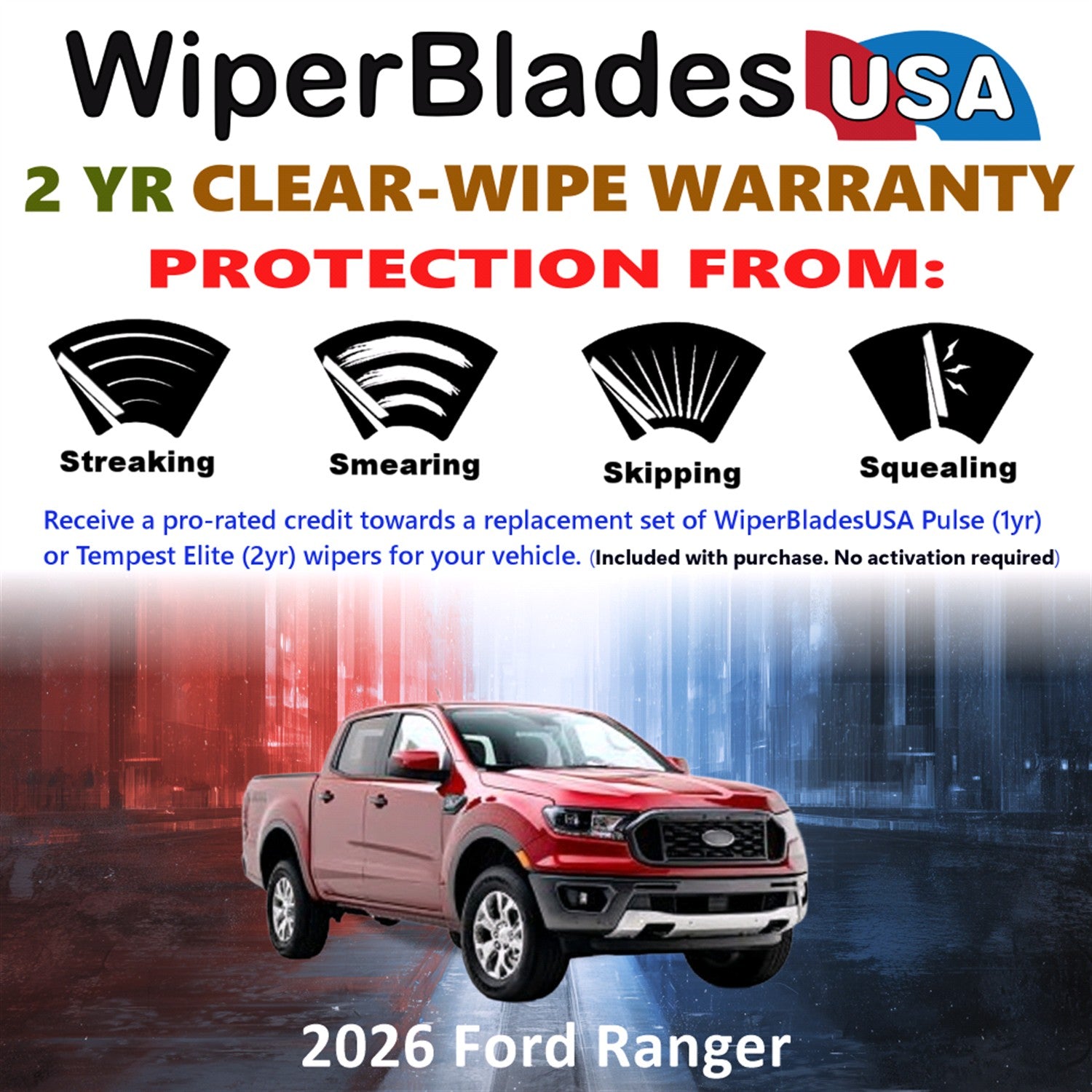 2026 Ford Ranger Front Wiper blades Set  Includes 2yr Wear Warranty & Free Delivery