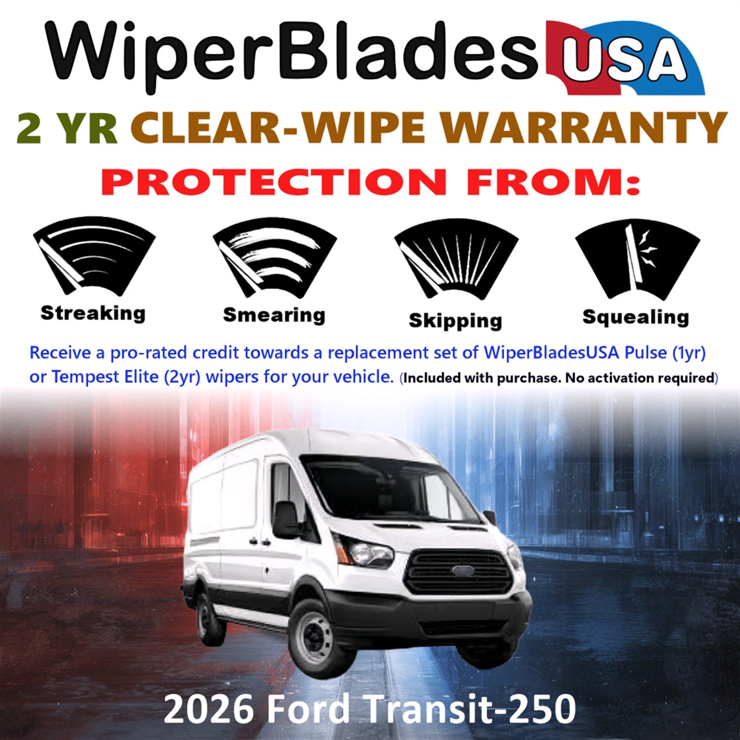 2026 Ford Transit-250 Front Wiper blades Set  Includes 2yr Wear Warranty & Free Delivery