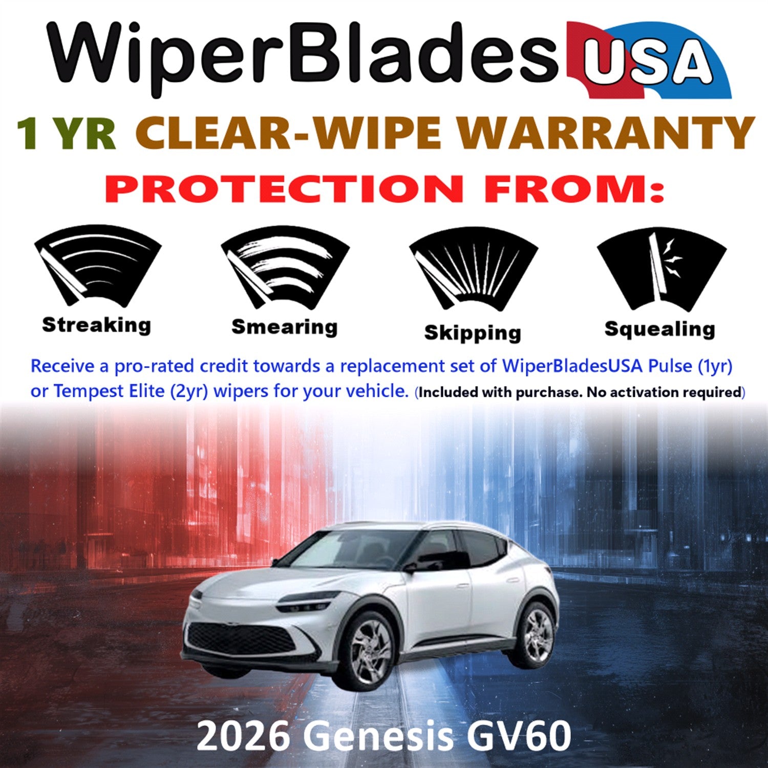 2026 Genesis GV60 Front w/Rear Wiper blades Set Includes 1yr Wear Warranty & Free Delivery