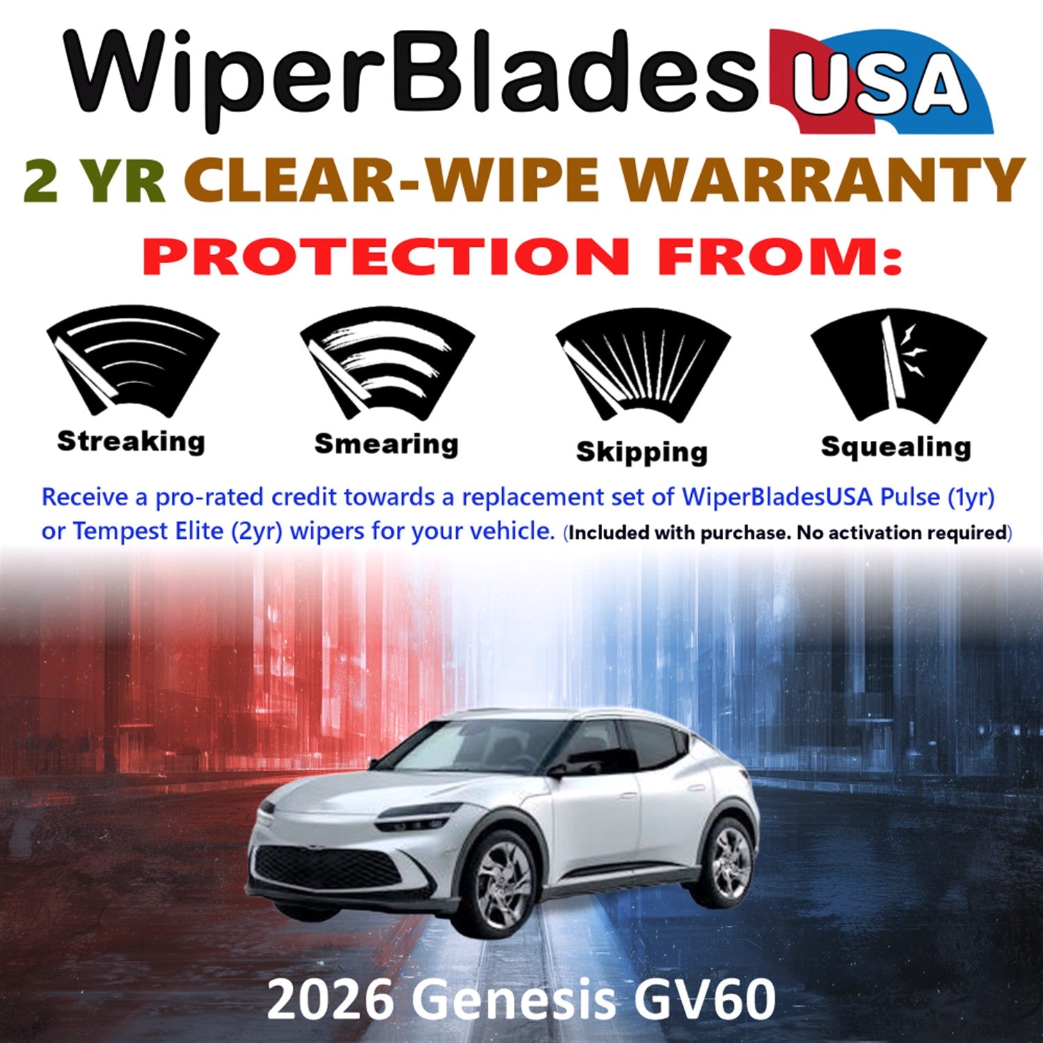 2026 Genesis GV60 Front w/Rear Wiper blades Set  Includes 2yr Wear Warranty & Free Delivery