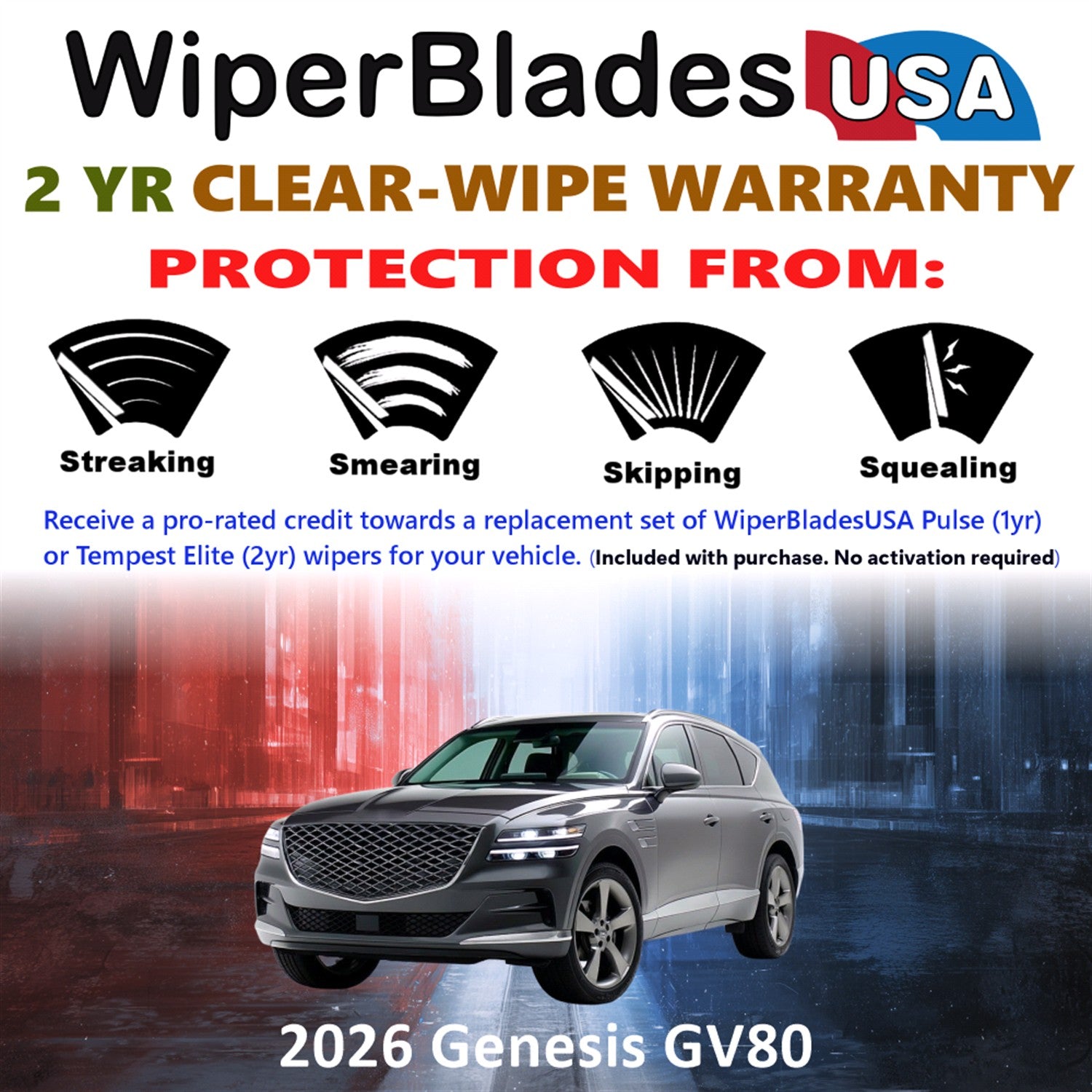2026 Genesis GV80 Front Wiper blades Set  Includes 2yr Wear Warranty & Free Delivery