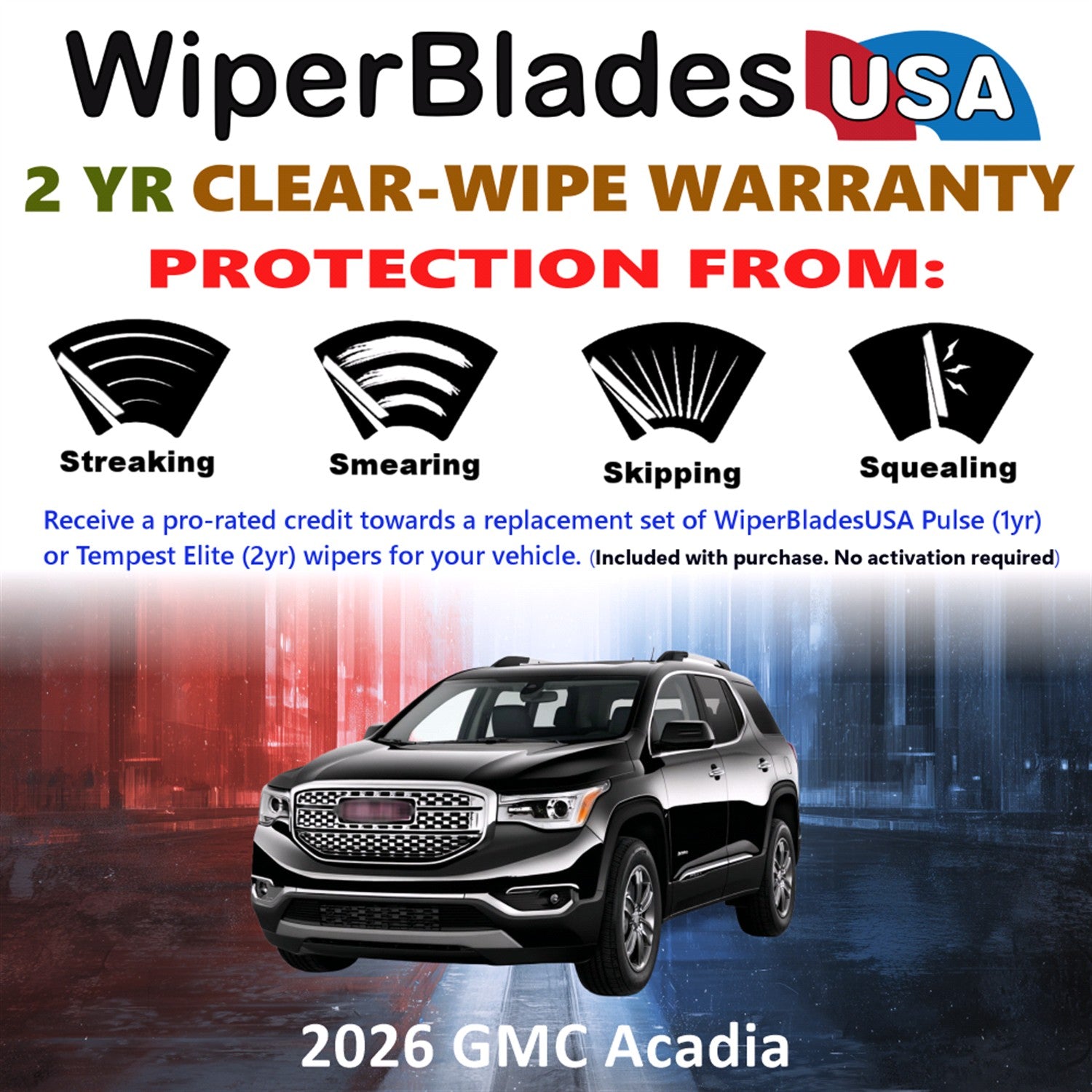 2026 GMC Acadia Front w/Rear Wiper blades Set  Includes 2yr Wear Warranty & Free Delivery