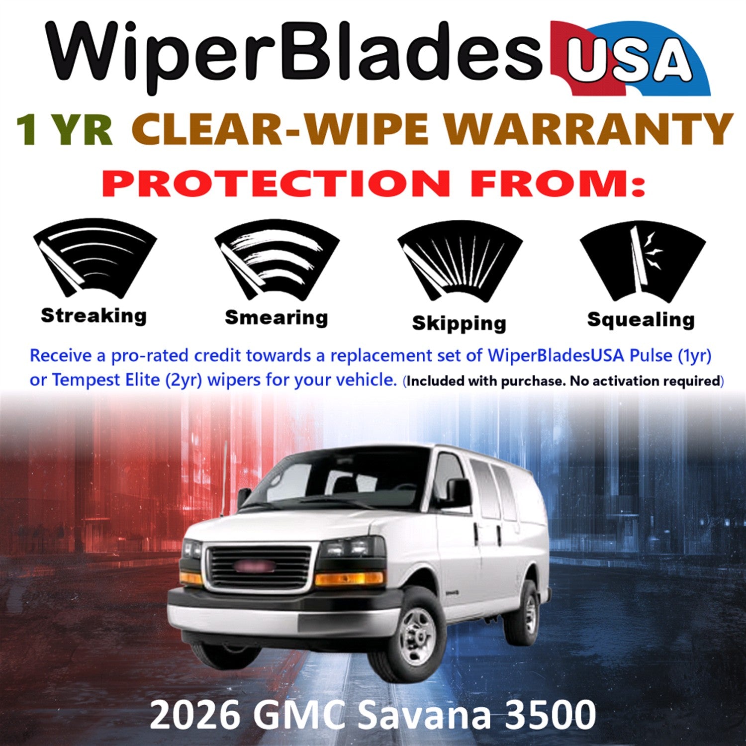 2026 GMC Savana 3500 Front Wiper blades Set Includes 1yr Wear Warranty & Free Delivery