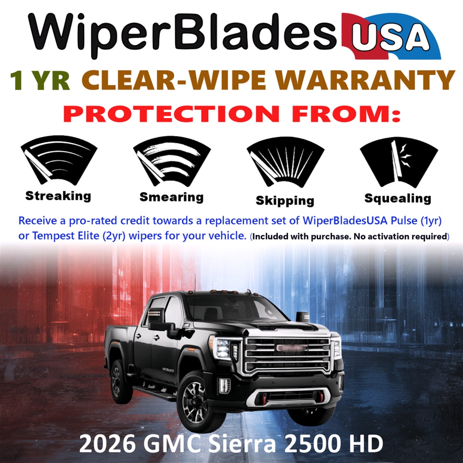 2026 GMC Sierra 2500 HD Front Wiper blades Set Includes 1yr Wear Warranty & Free Delivery