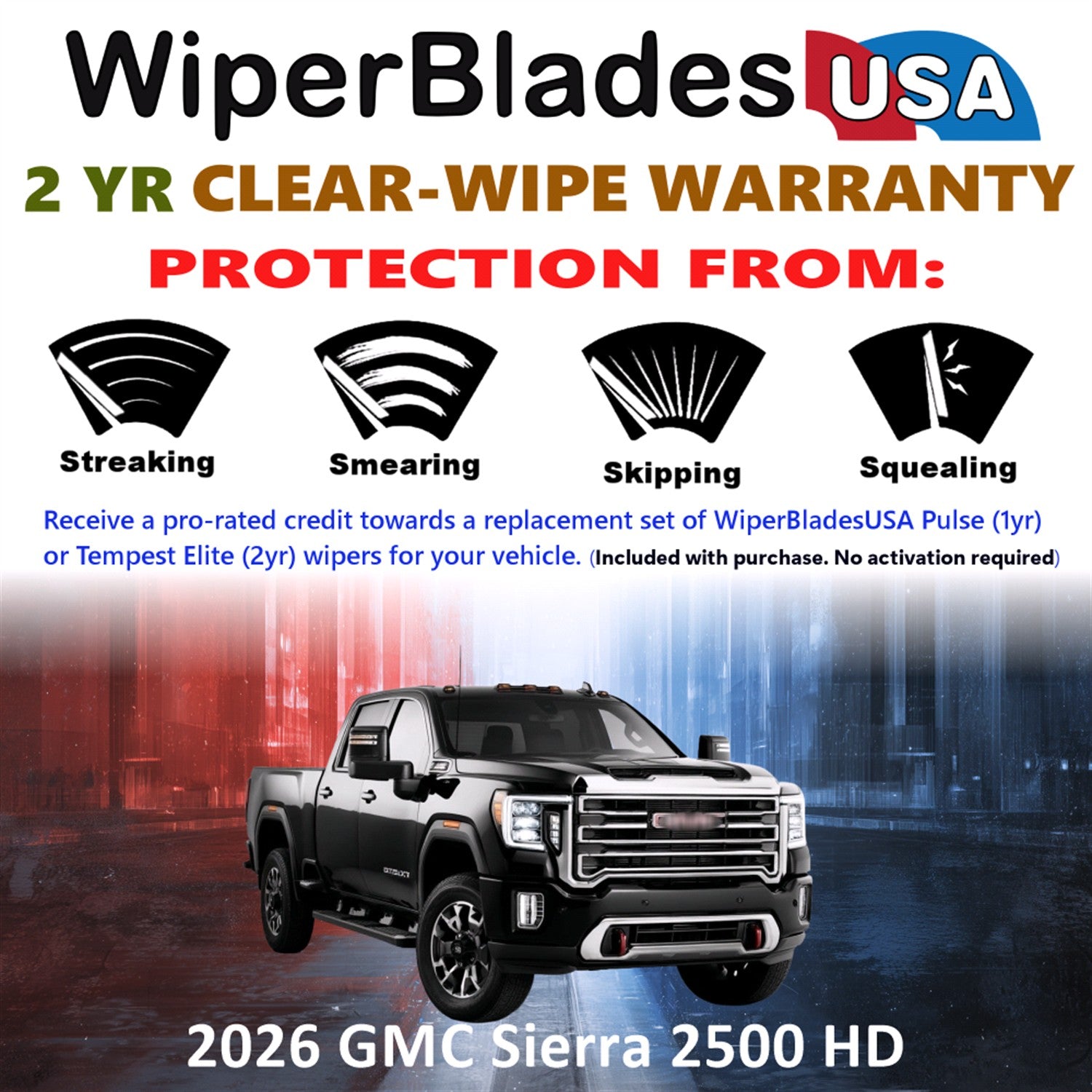 2026 GMC Sierra 2500 HD Front Wiper blades Set  Includes 2yr Wear Warranty & Free Delivery