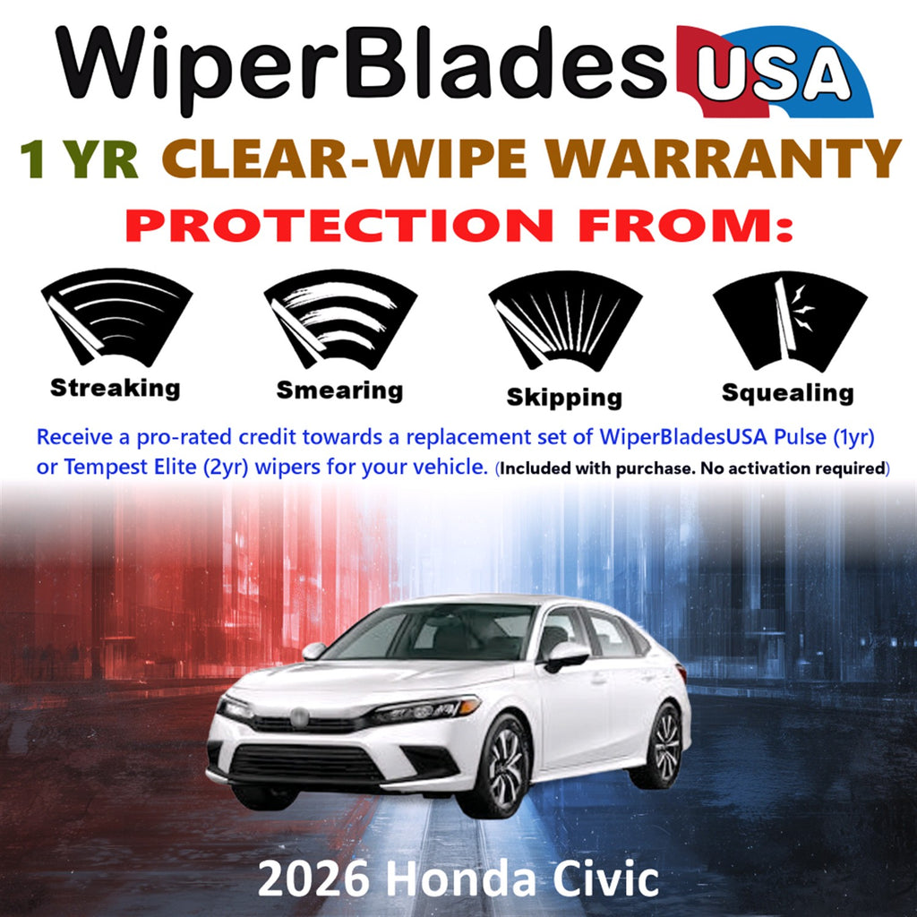 2026 Honda Civic Front Wiper blades Set Includes 1yr Wear Warranty & Free Delivery