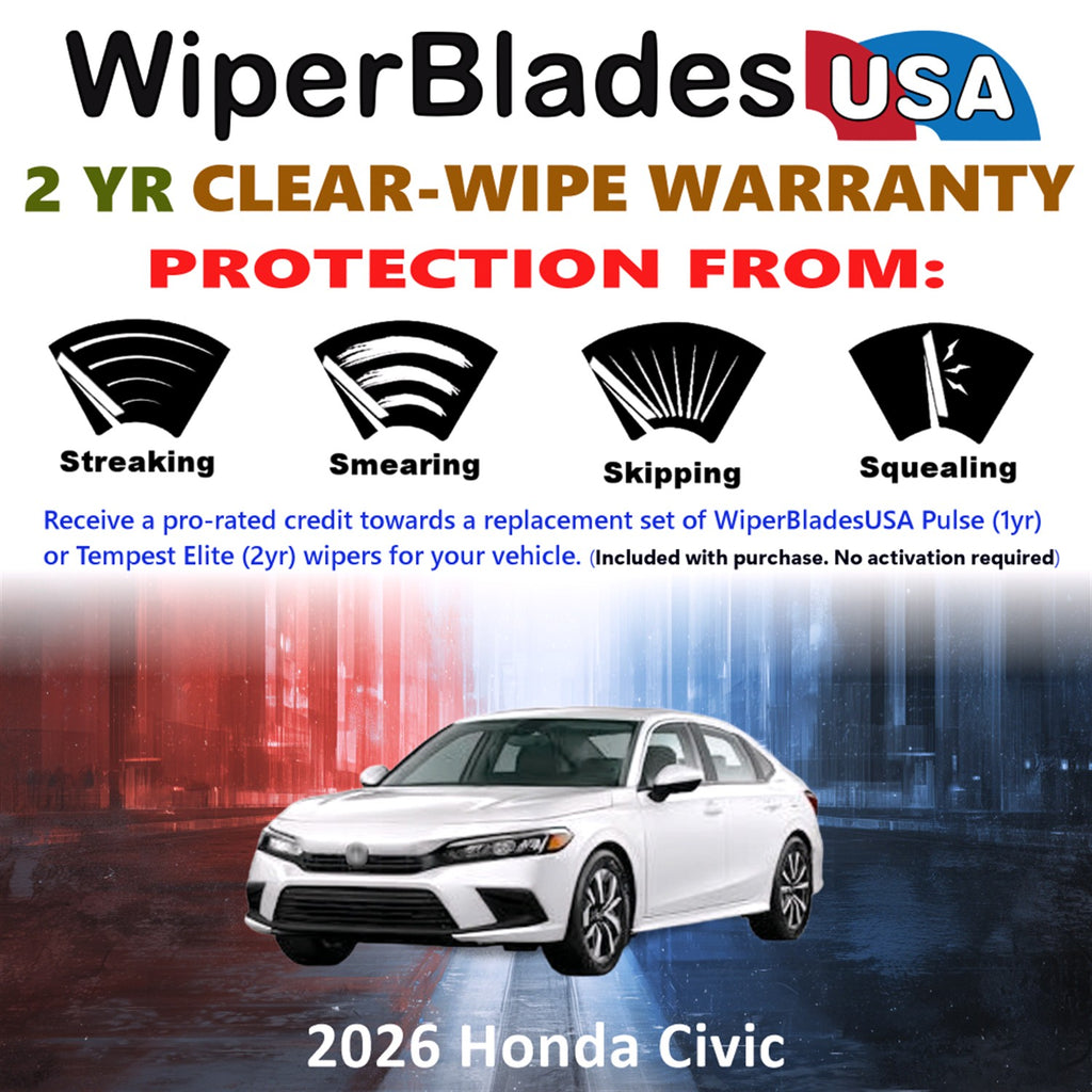 2026 Honda Civic Front Wiper blades Set  Includes 2yr Wear Warranty & Free Delivery