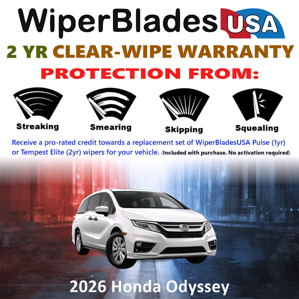 2026 Honda Odyssey Front w/Rear Wiper blades Set  Includes 2yr Wear Warranty & Free Delivery