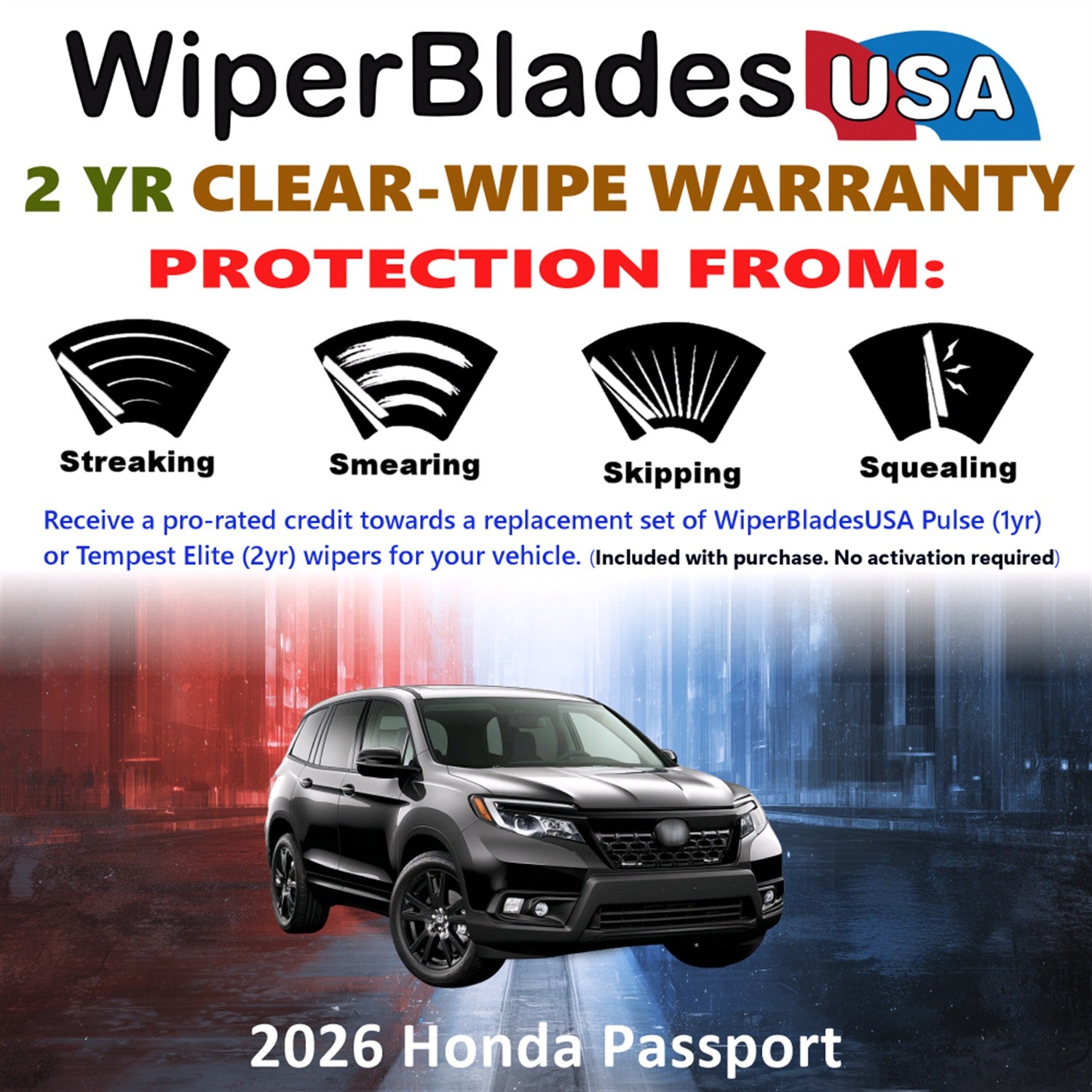 2026 Honda Passport Front Wiper blades Set  Includes 2yr Wear Warranty & Free Delivery