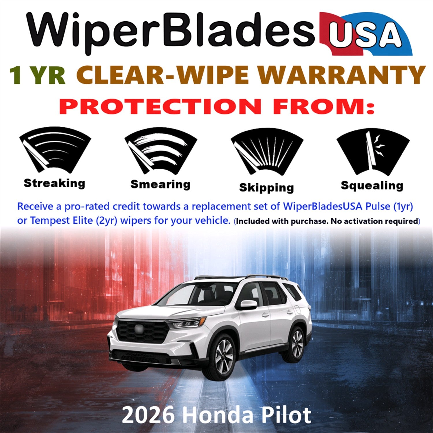 2026 Honda Pilot Front Wiper blades Set Includes 1yr Wear Warranty & Free Delivery