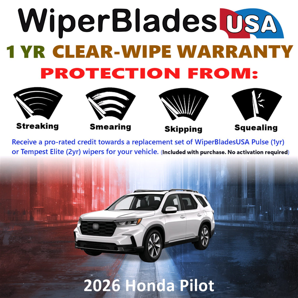 2026 Honda Pilot Front w/Rear Wiper blades Set Includes 1yr Wear Warranty & Free Delivery