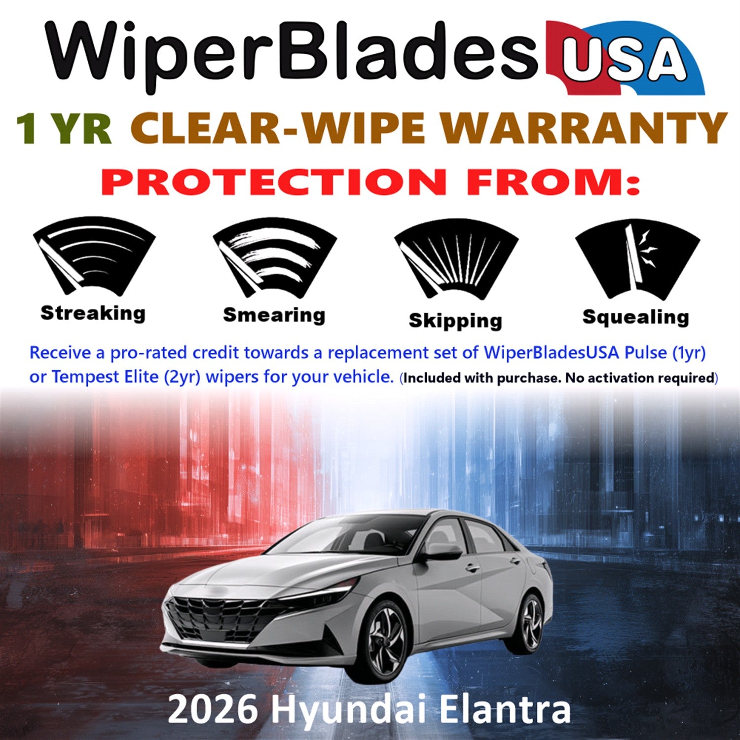 2026 Hyundai Elantra Front Wiper blades Set Includes 1yr Wear Warranty & Free Delivery