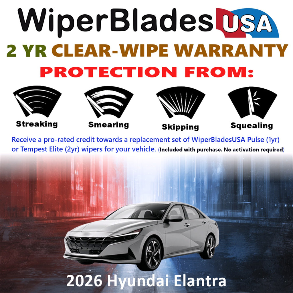 2026 Hyundai Elantra Front Wiper blades Set  Includes 2yr Wear Warranty & Free Delivery