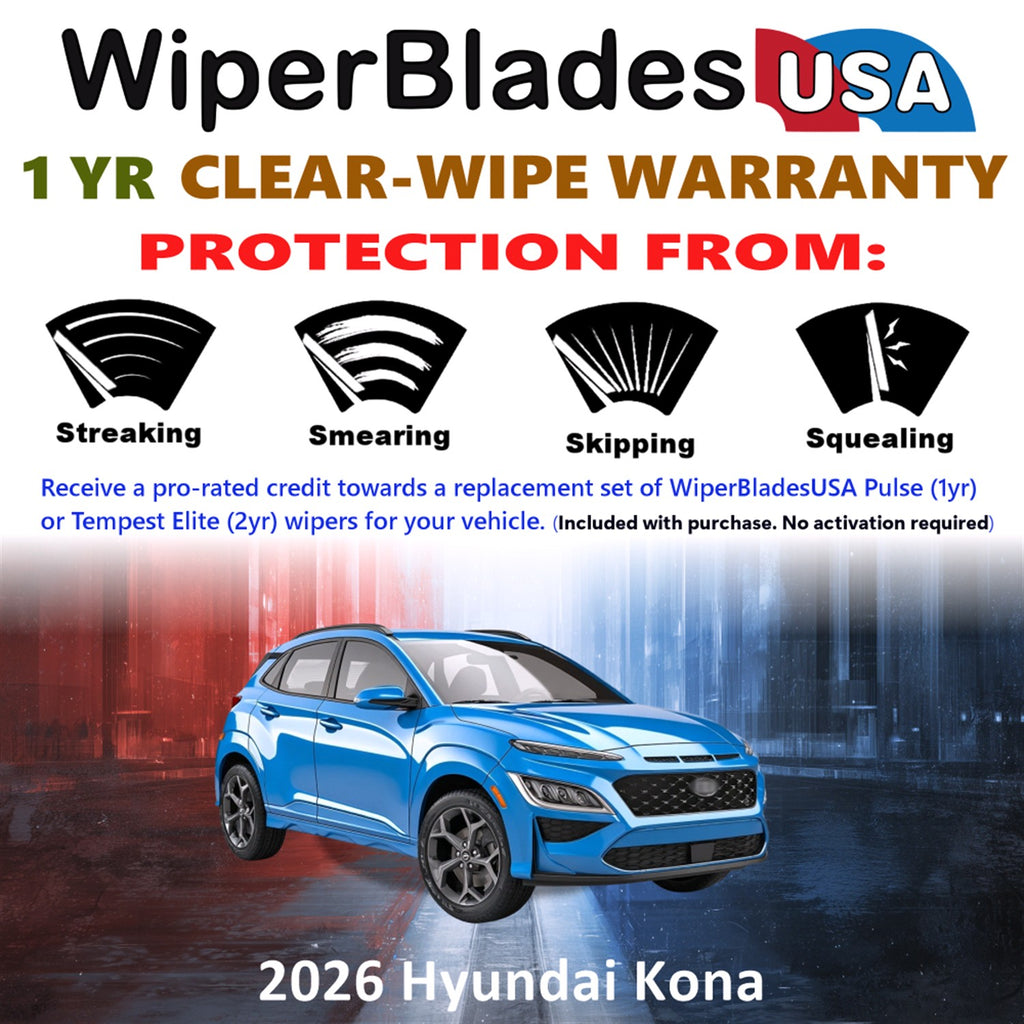 2026 Hyundai Kona Front Wiper blades Set Includes 1yr Wear Warranty & Free Delivery