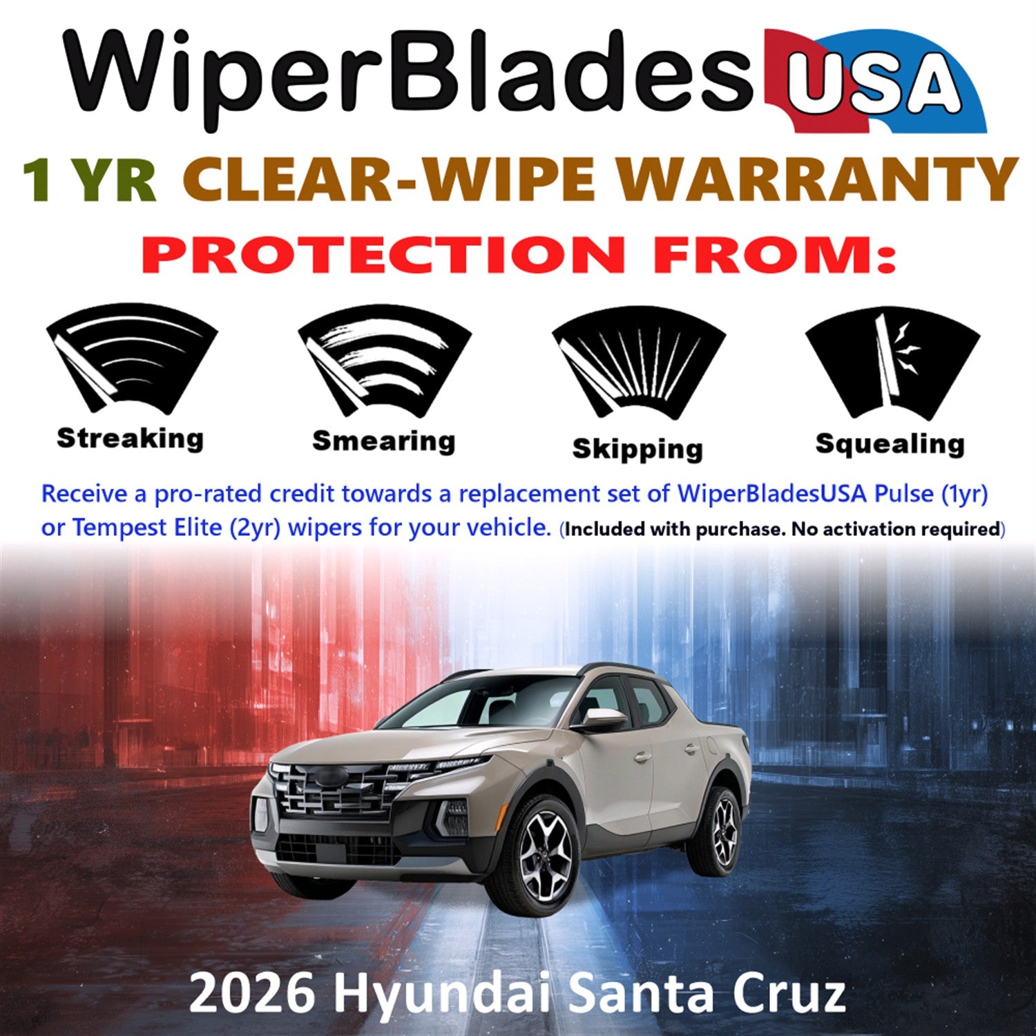 2026 Hyundai Santa Cruz Front Wiper blades Set Includes 1yr Wear Warranty & Free Delivery
