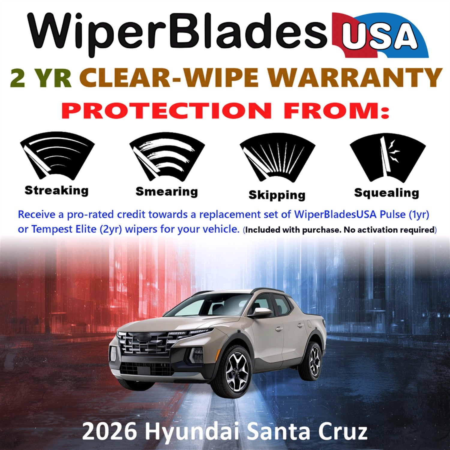 2026 Hyundai Santa Cruz Front Wiper blades Set  Includes 2yr Wear Warranty & Free Delivery