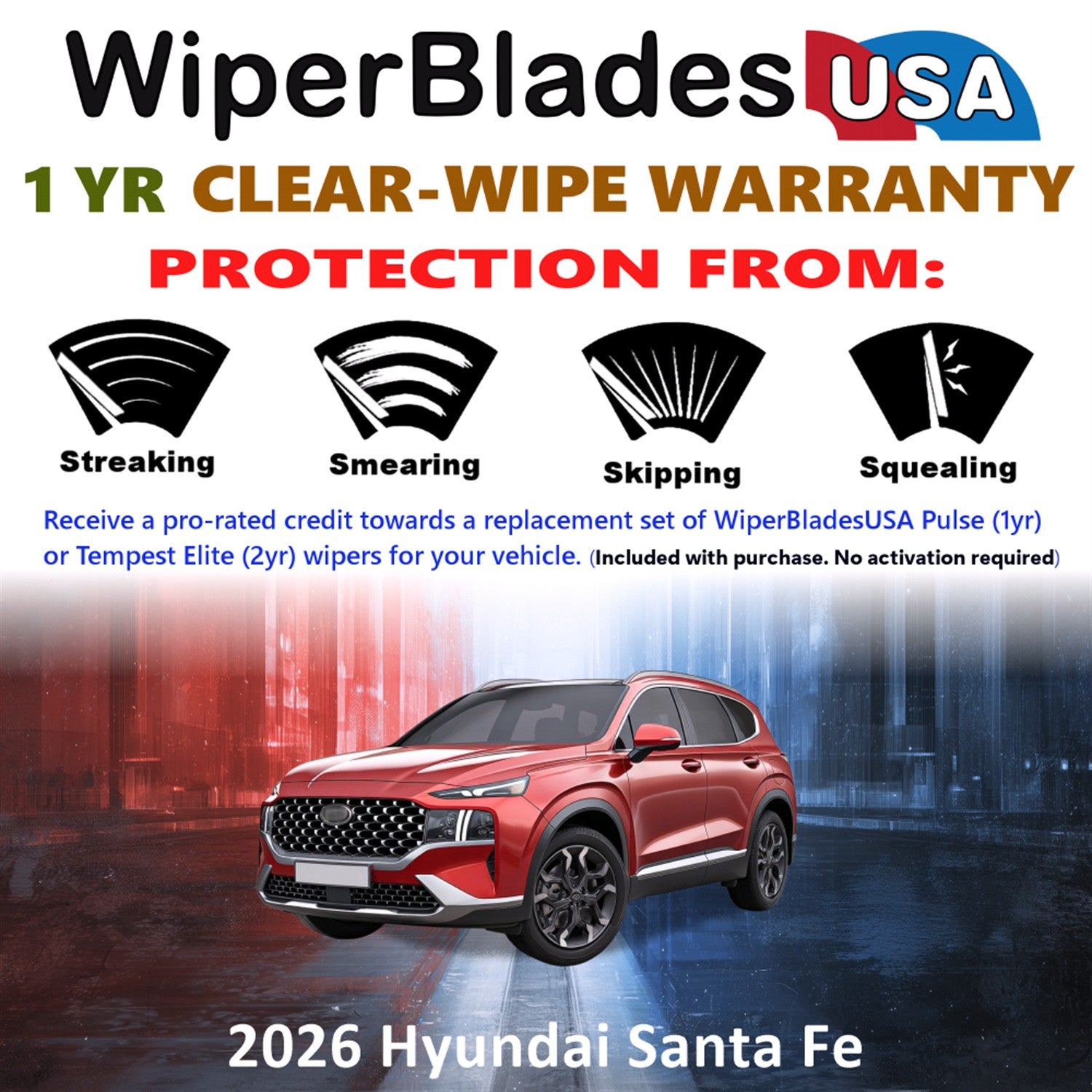 2026 Hyundai Santa Fe Front Wiper blades Set Includes 1yr Wear Warranty & Free Delivery