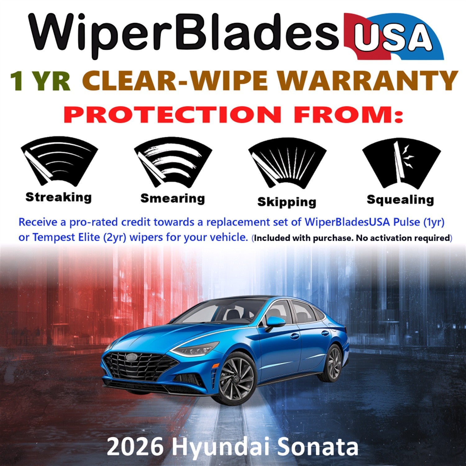 2026 Hyundai Sonata Front Wiper blades Set Includes 1yr Wear Warranty & Free Delivery